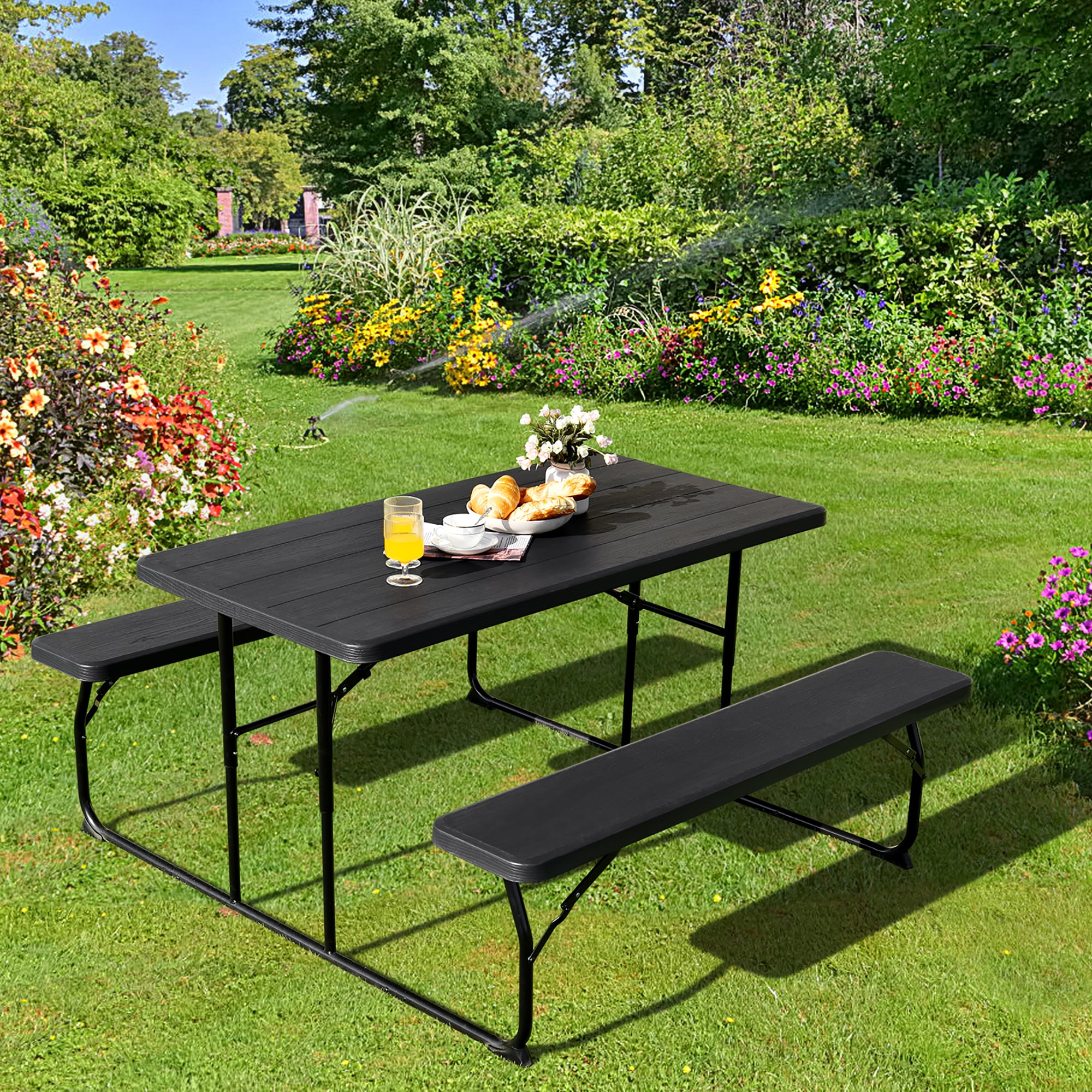 Costway 59-in W x 28.5-in H Black Steel Garden Bench