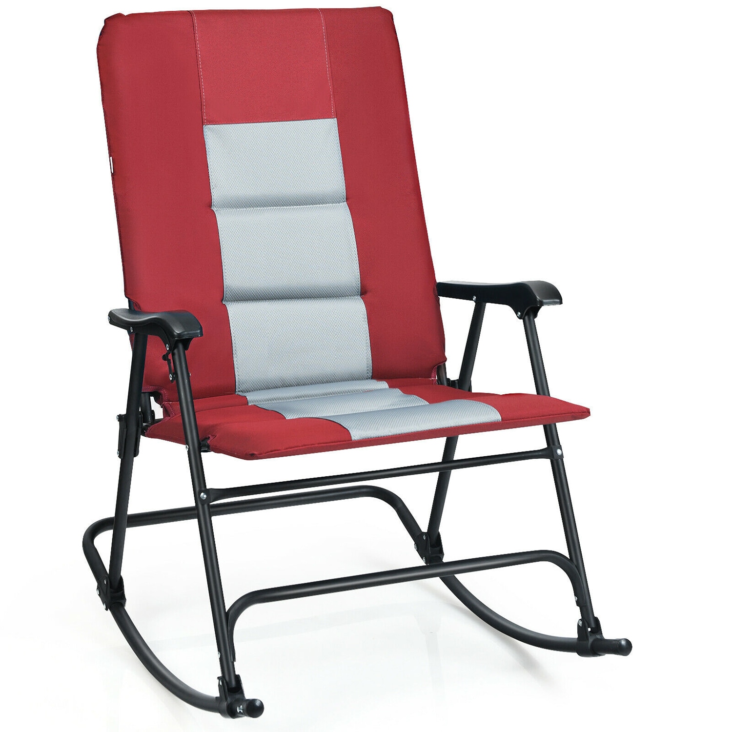 Forclover HYFE-70500RE Patio chairs Black Steel Frame Rocking Chair with Red Cushioned Seat