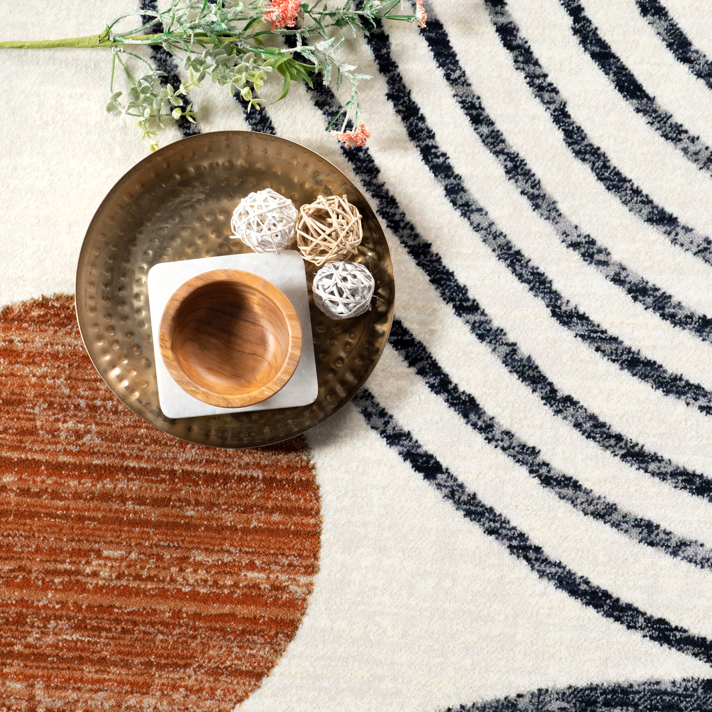 Beige Abstract Synthetic Washable Area Rug with Fringe