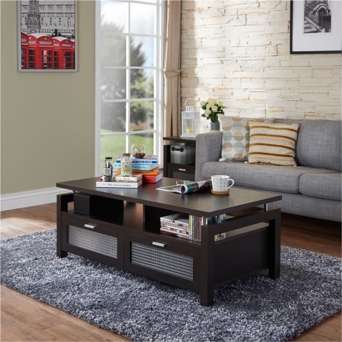 Espresso coffee table with storage discount