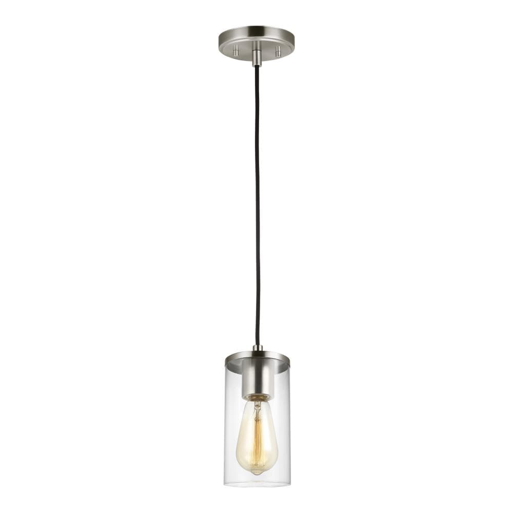 Generation Lighting 6190301-962 Zire Brushed Nickel Modern/contemporary Clear glass Cylinder Mini Outdoor Hanging Pendant light