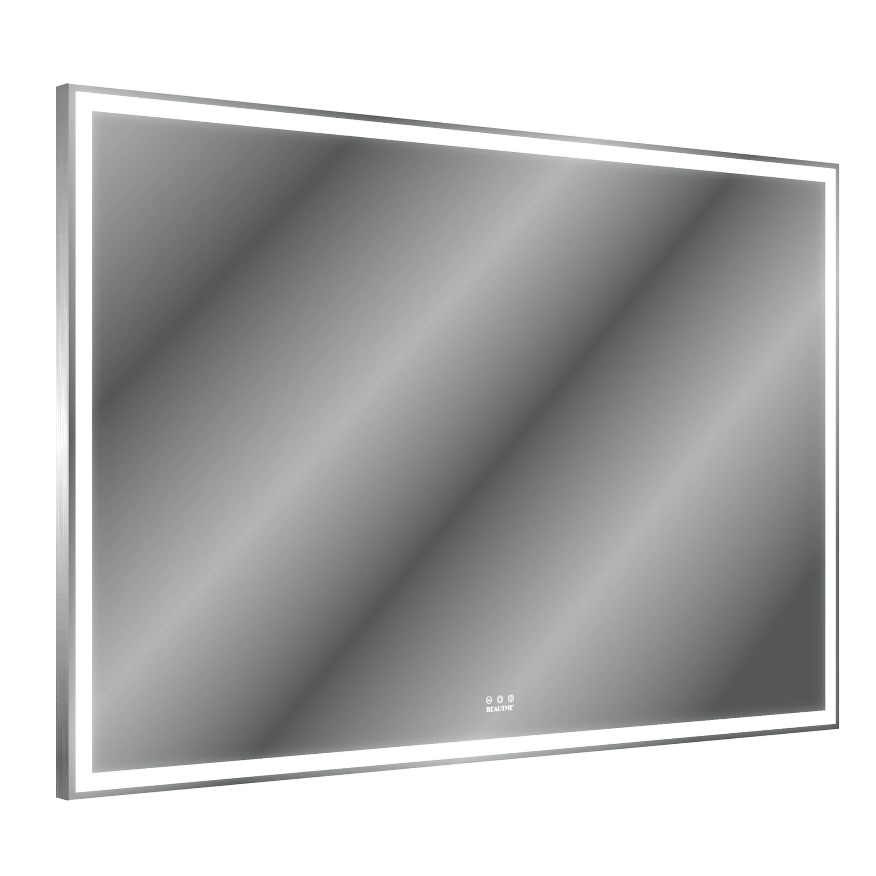 WELLFOR GIBEMR6040S 60-in x 40-in Framed Rectangle Dimmable LED Lighted Fog Free Bathroom Vanity Mirror ( Silver )