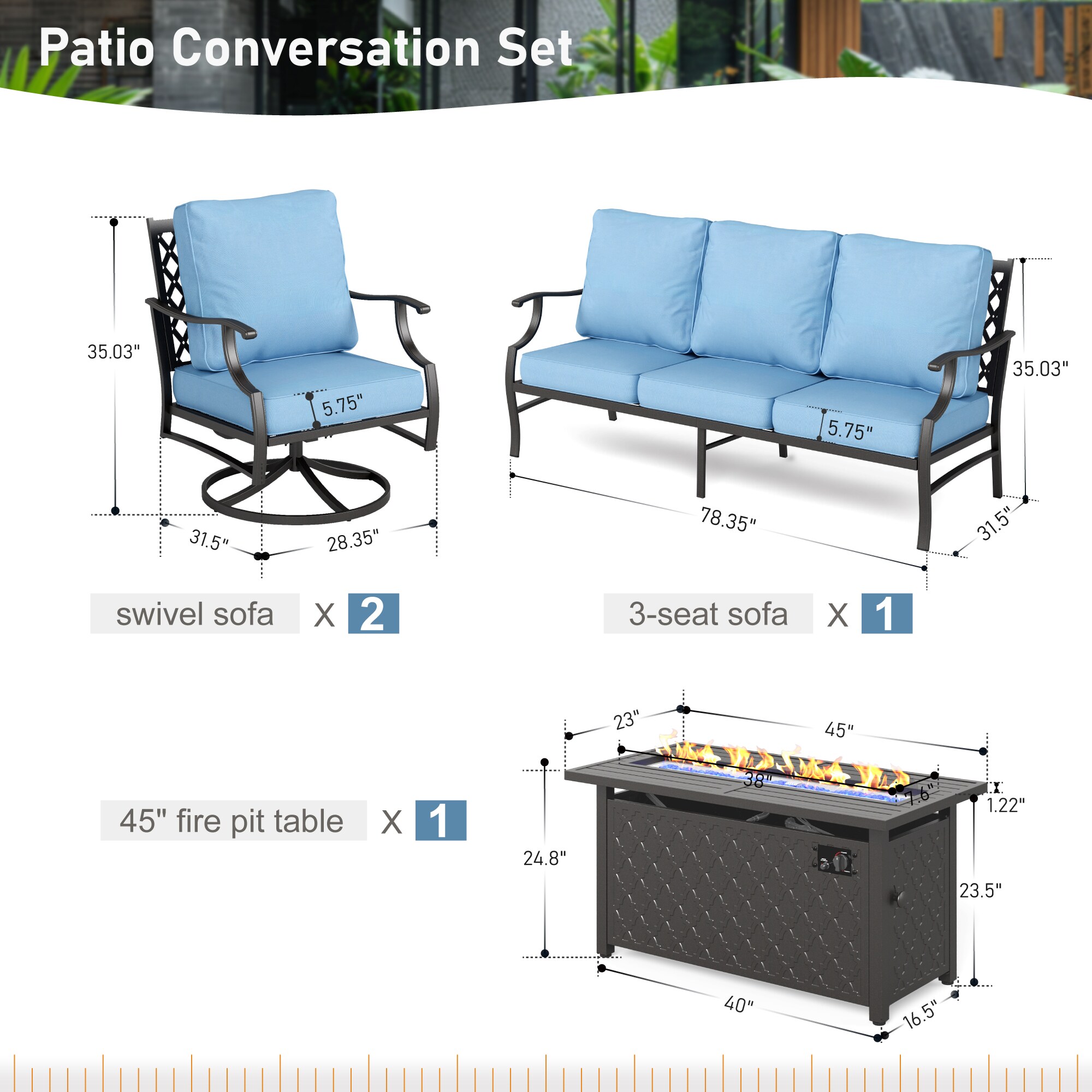 Sunshine Valley CP003-14-5-GS007-BL Patio-Conversation-Sets - View #9