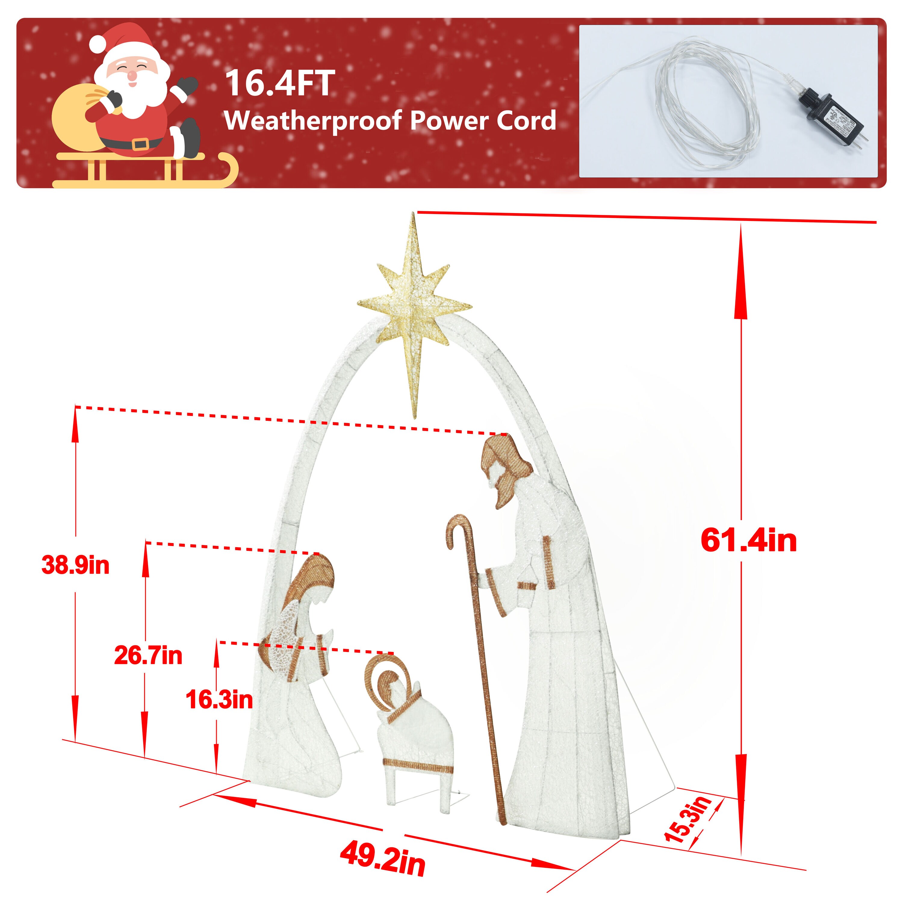 VEIKOUS 60-in Nativity Free Standing Decoration with Clear LED Lights ...