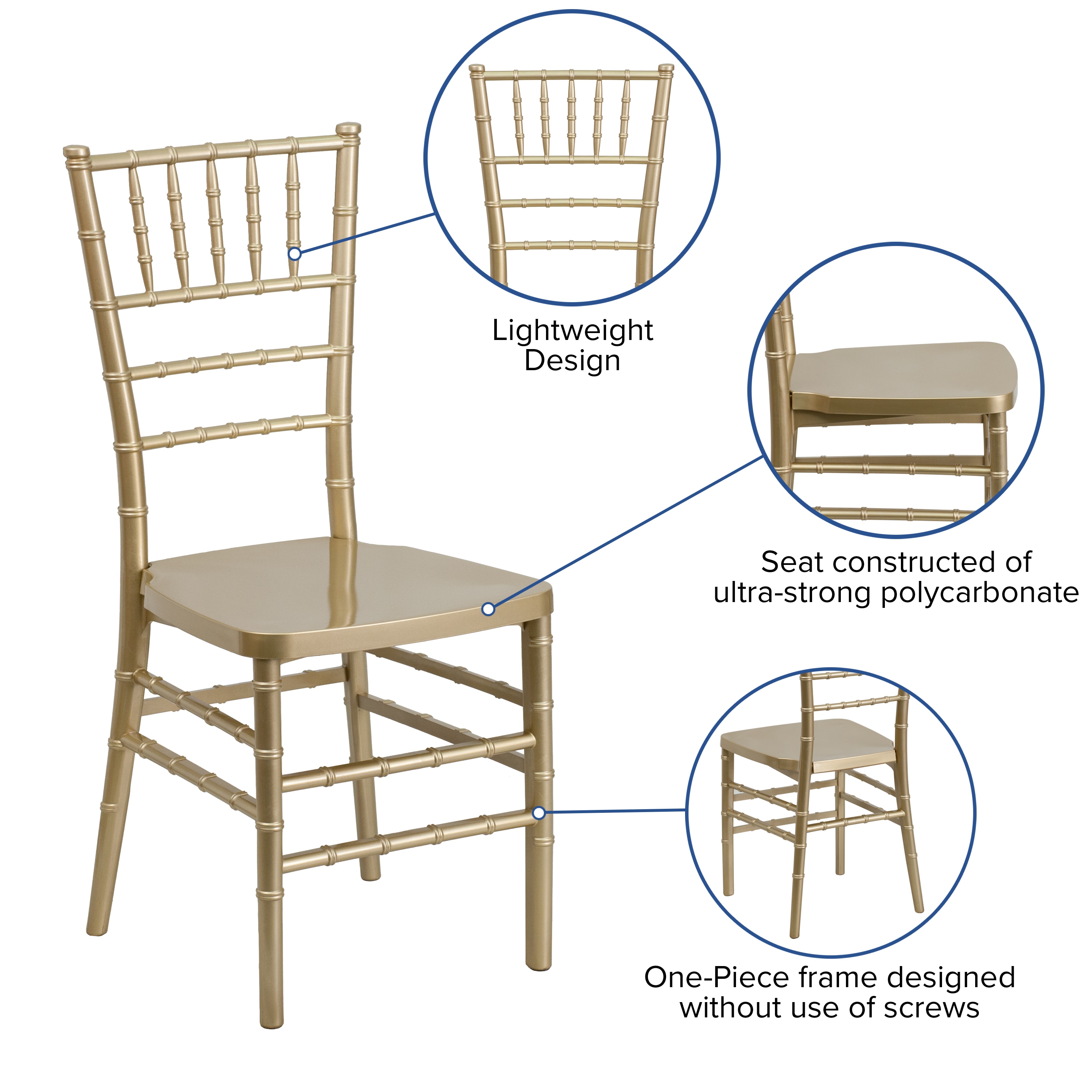 Elegant Gold Resin Chiavari Mid-Back Banquet Chair