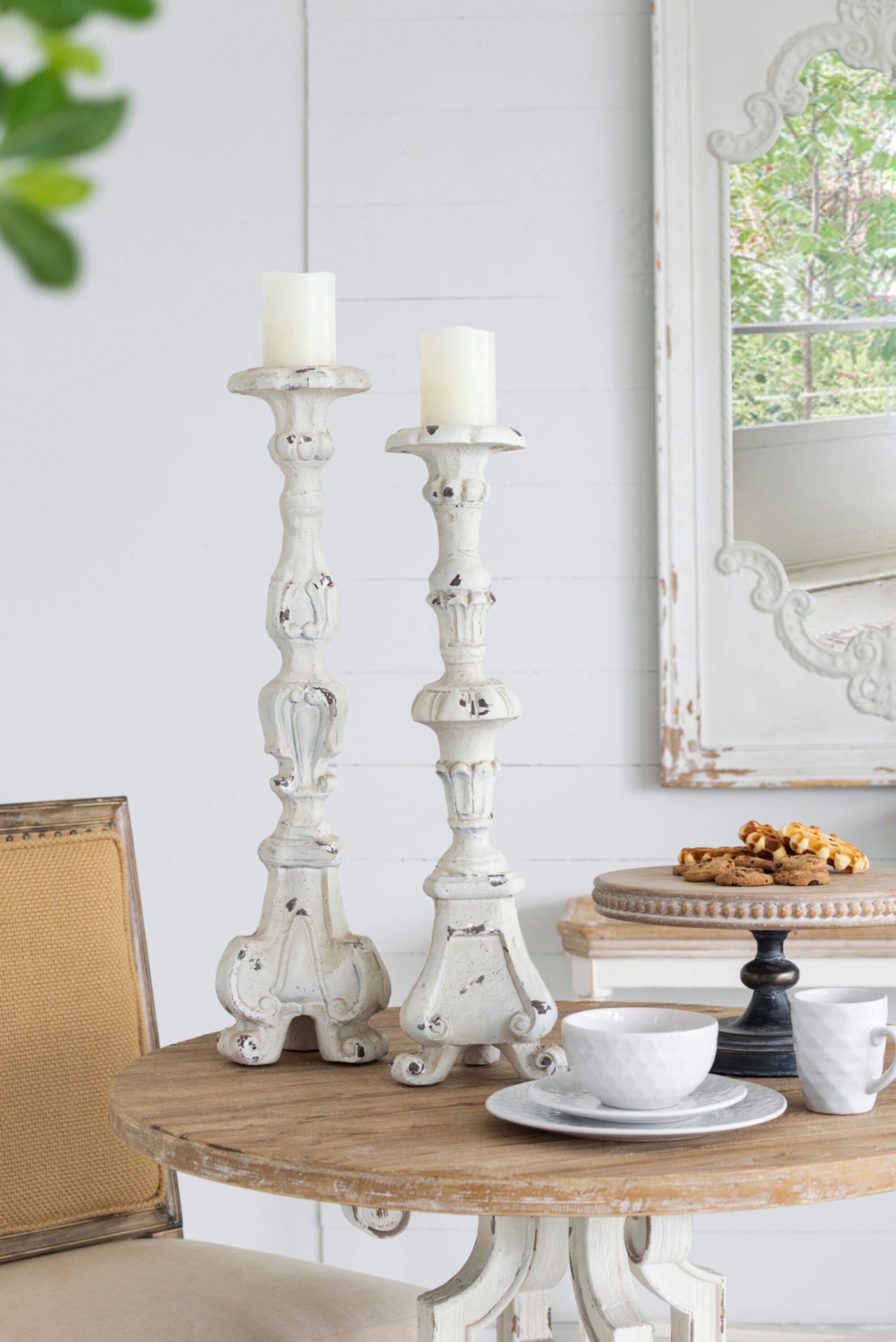 A&B Home Contemporary Metal Pillar Candle Holder, 27.5-in H, Cream ...