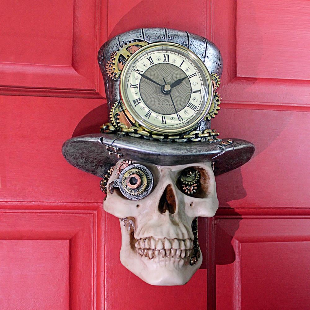 Design Toscano Steampunk Mad Hatter Skull Clock - Modern Round