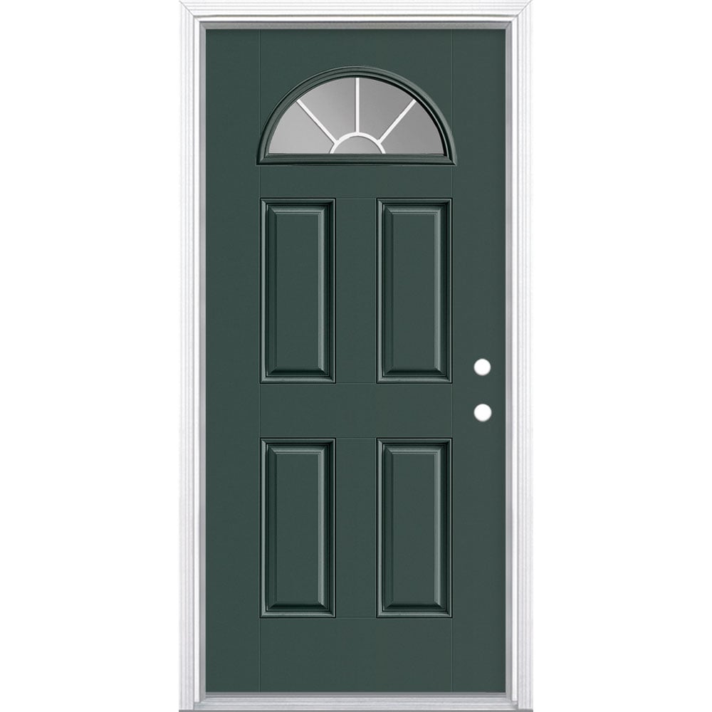 Masonite 1218415 36-in x 80-in x 4-9/16-in Fiberglass 1/4 lite Left-hand inswing Evergreen Painted Prehung Front Door with Brickmould Insulating core with Grilles