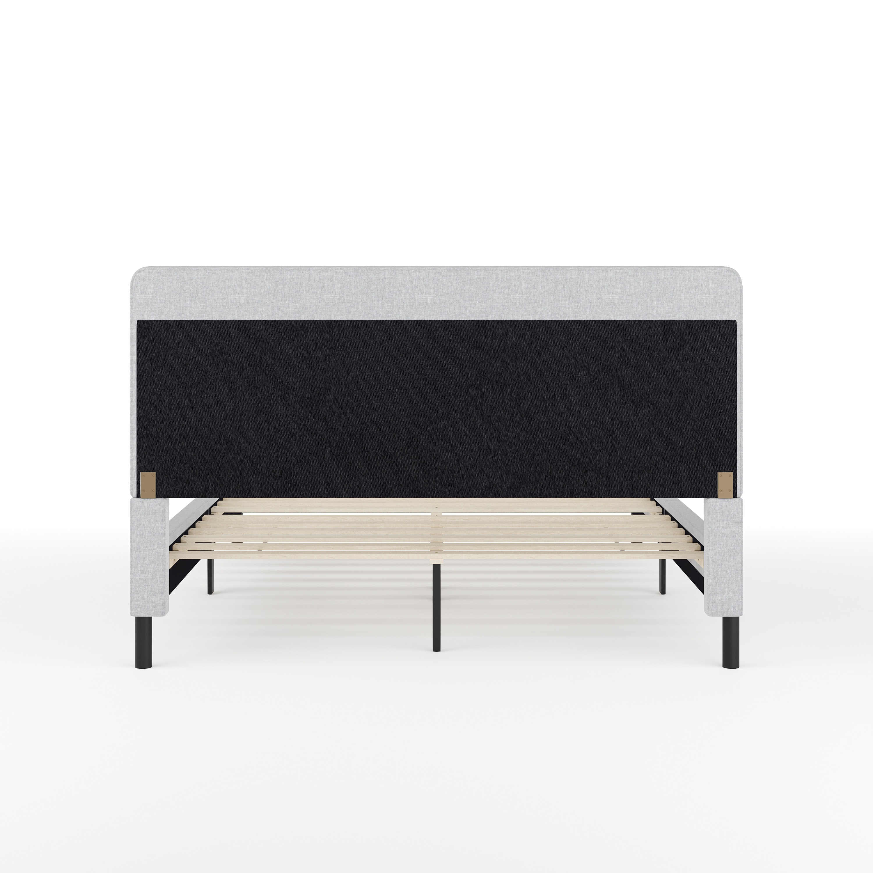 Gray Queen Upholstered Platform Bed with Curved Headboard and Wood Frame