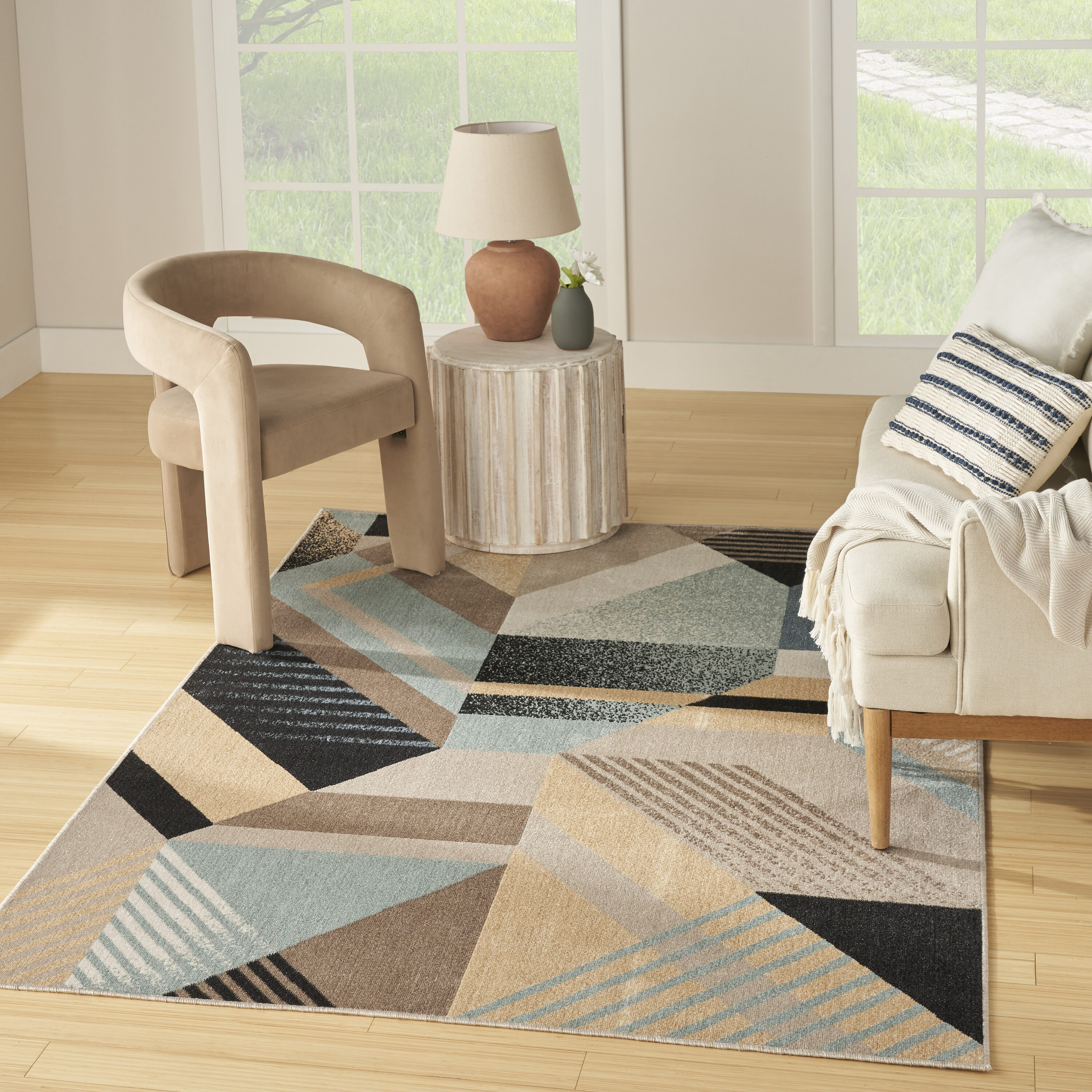 Nourison Home 099446992970 Washable Decor 5 x 7 (ft) Polyester Blue Multicolor Rectangular Indoor Abstract Machine washable Area rug