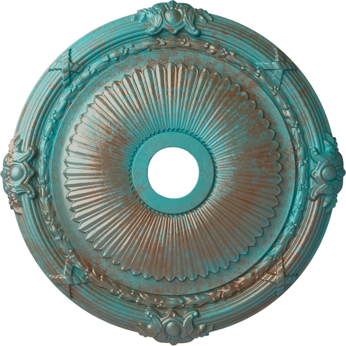Ekena Millwork CM27HECGS Heaton 27.5-in W x 27.5-in L Painted Copper Green Patina Polyurethane Whole Ceiling Medallion