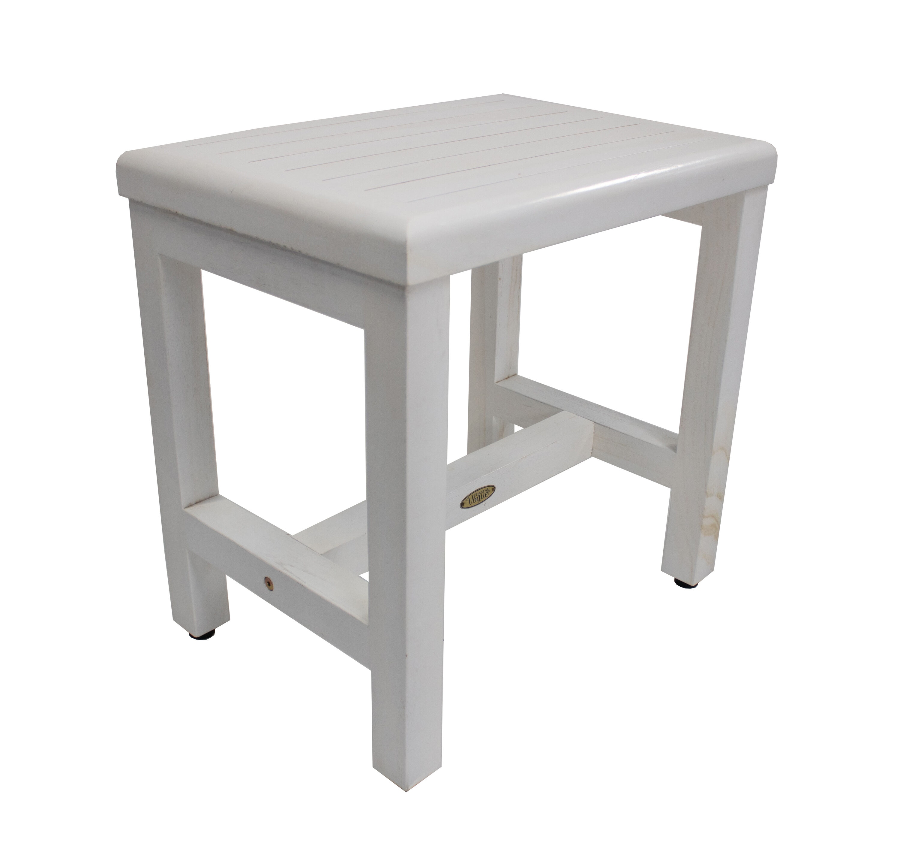 18" White Teak Wood Shower Safety Bench