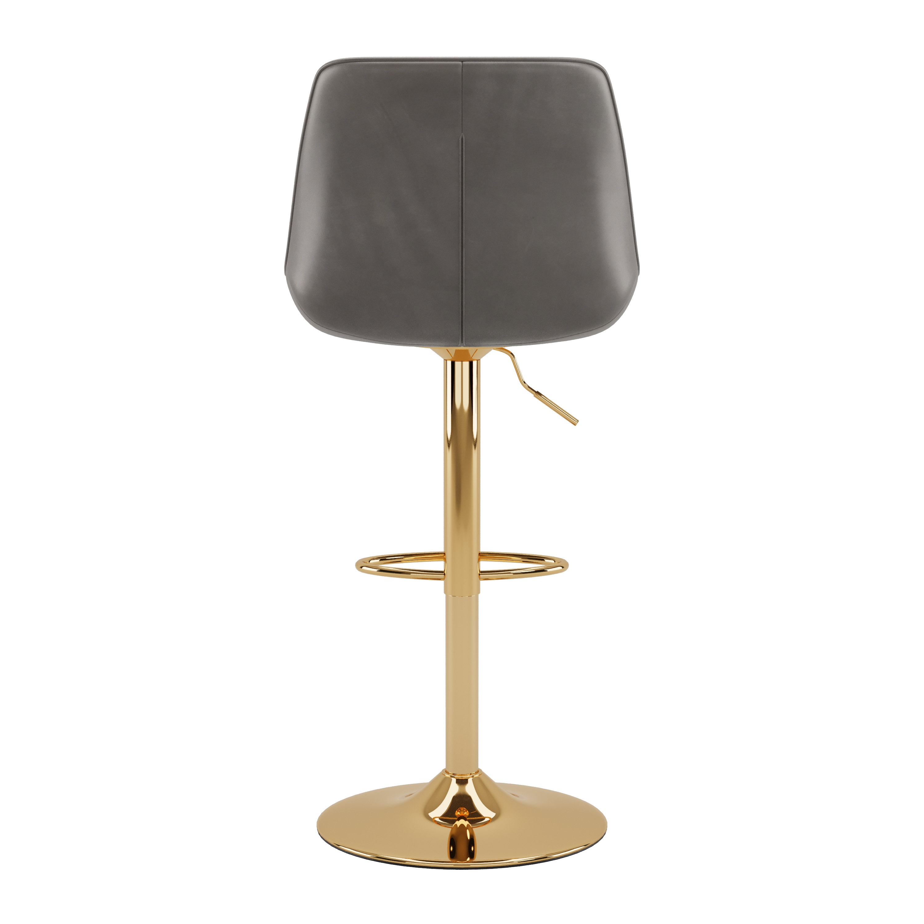 Adjustable Grey Vegan Leather Swivel Bar Stools with Gold Base - Set of 2