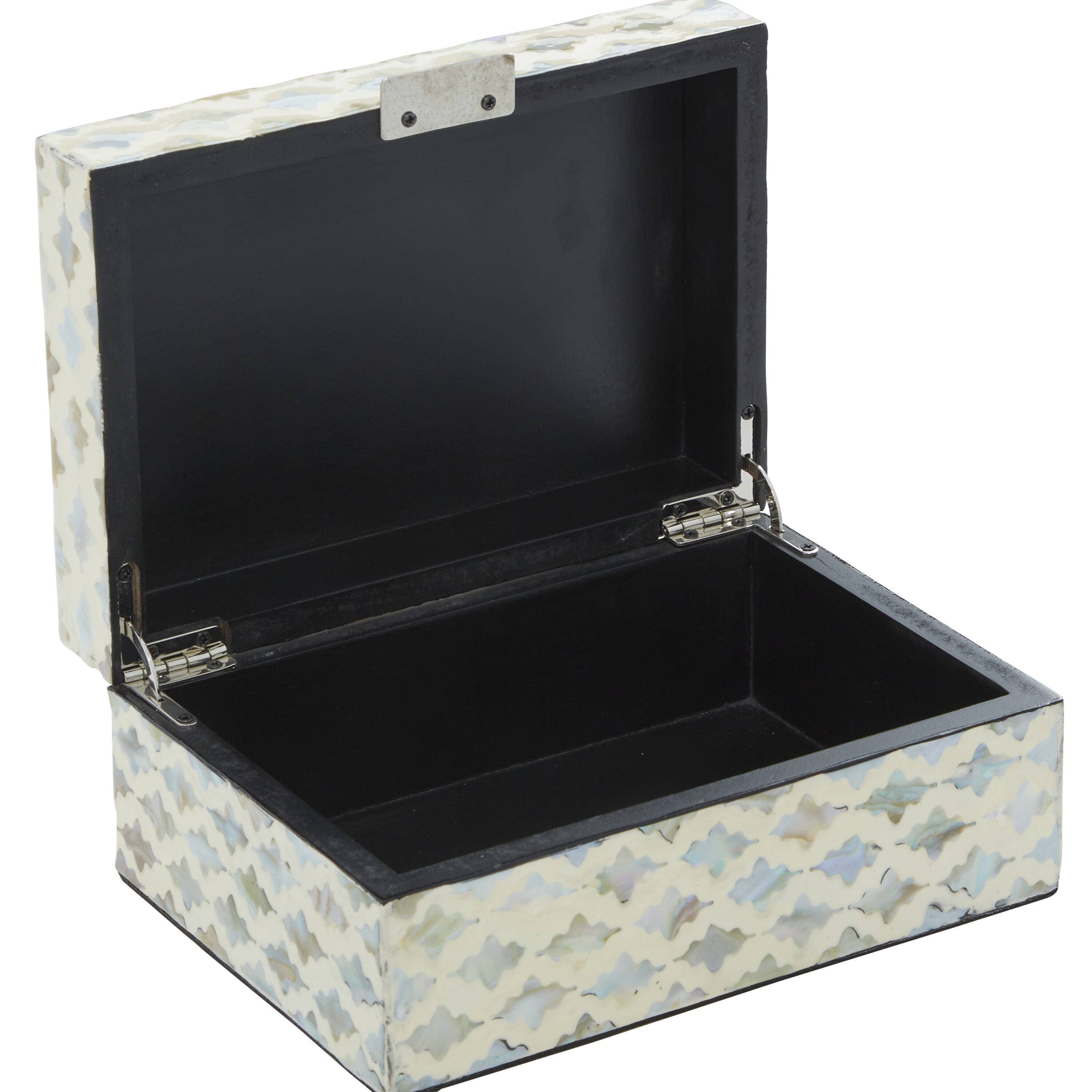 Cream Mother of Pearl Geometric Lidded Jewelry Boxes, Set of 2