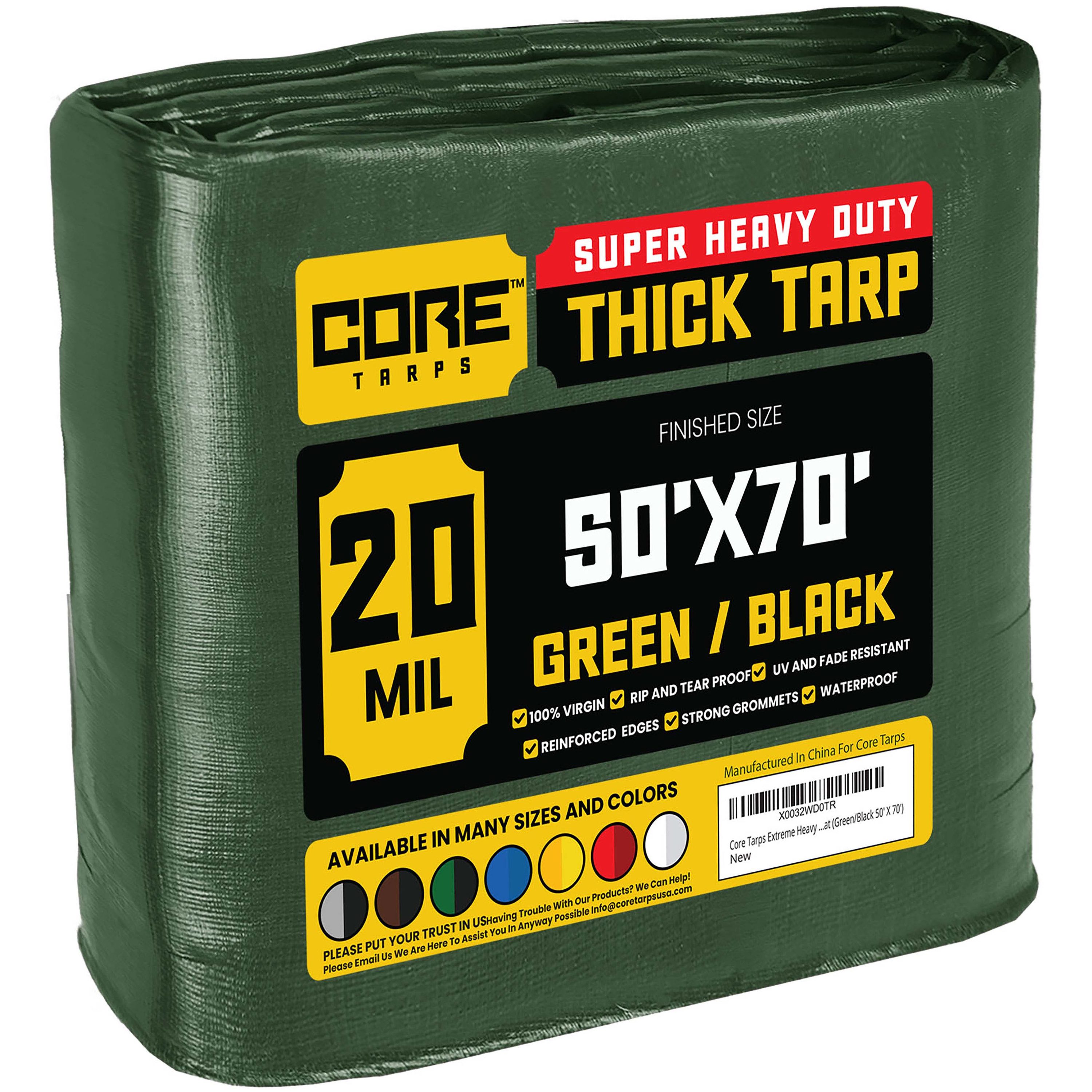 Core Tarps CT-703-50X70 50-ft x 70-ft Green Waterproof Commercial Polyethylene 20-Mils Tarp