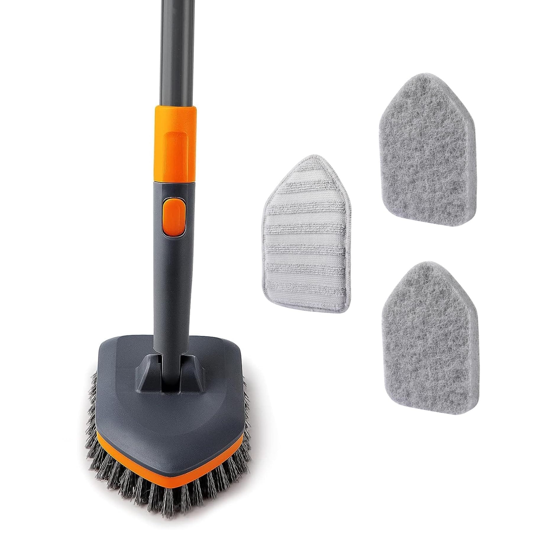 Anqtovp  1 Set Shower Scrubber Brush Cleaning Kit 3 Heads Stiff Bristle Scouring Microfiber 56 Inch Telescopic Handle for Bathroom Tile Tub Sink