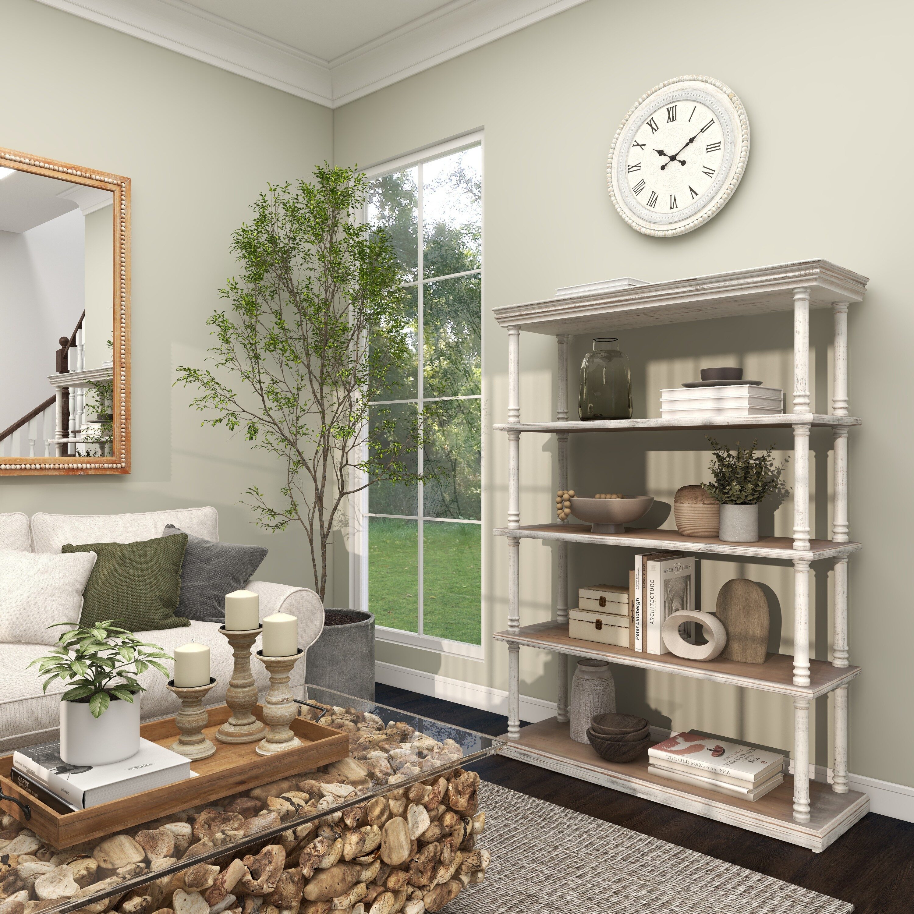 Rustic White and Brown Wood 5-Tier Shelving Unit