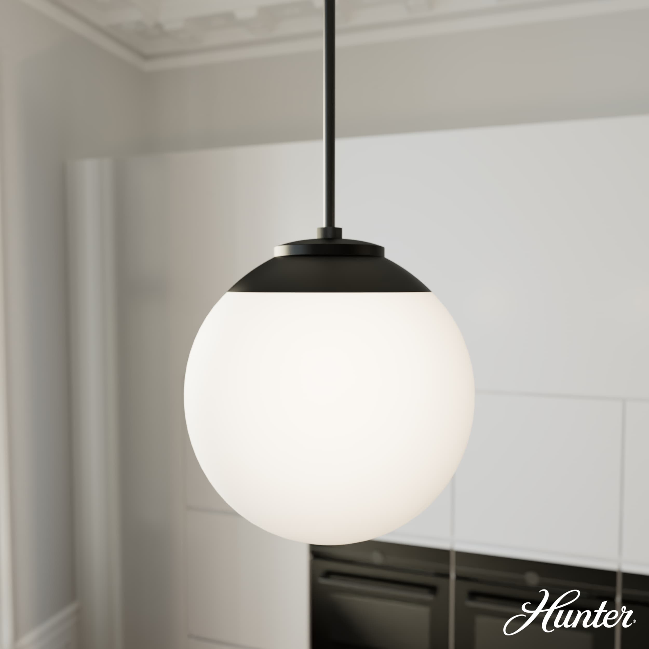 Matte Black and White Glass Globe Pendant Light