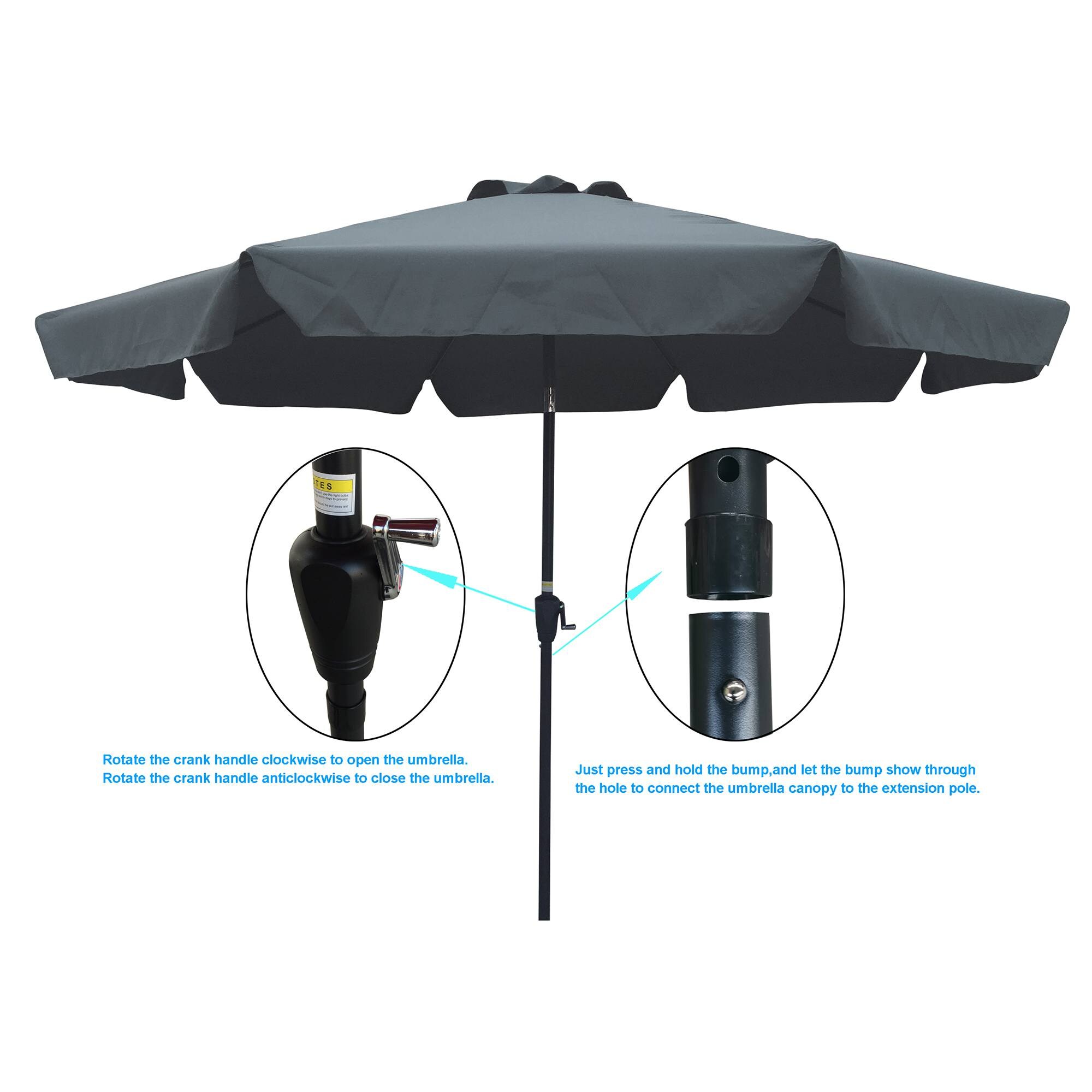 Yiekholo 10 ft Round Dark Gray Patio Umbrella with Crank Handle and ...