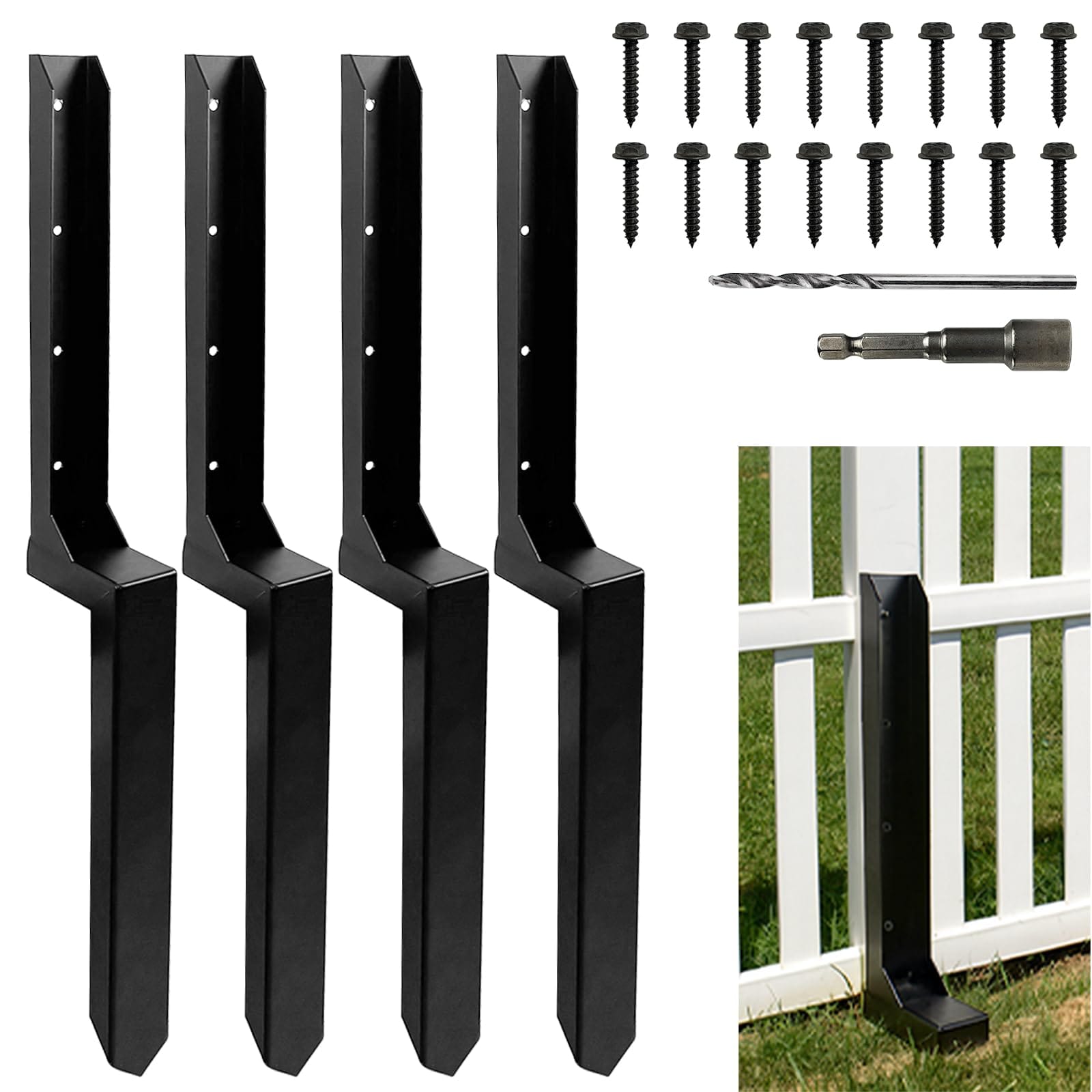 DYRCJ -  4 Pack Heavy Duty Fence Post Repair Stakes Anchor Kits Double Layer Thickened Steel Rein...