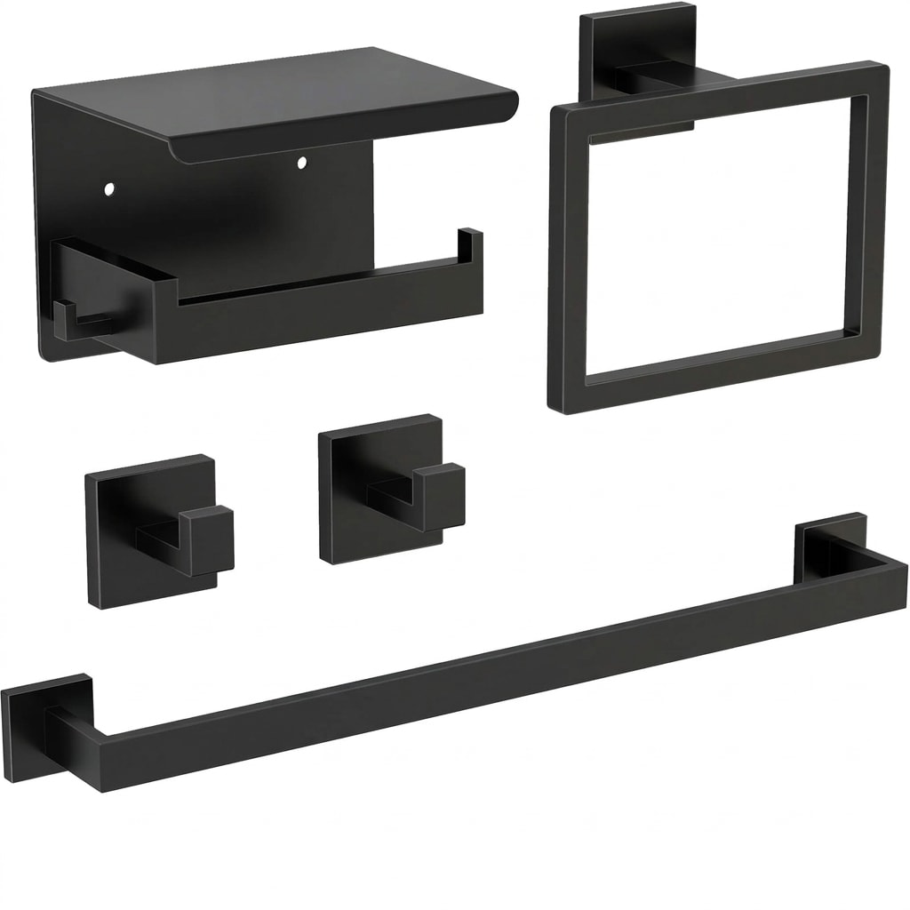 Etokfoks -  5 Piece Bathroom Hardware Set with Towel Bar Towel Ring Toilet Paper Holder 2 Hooks i...