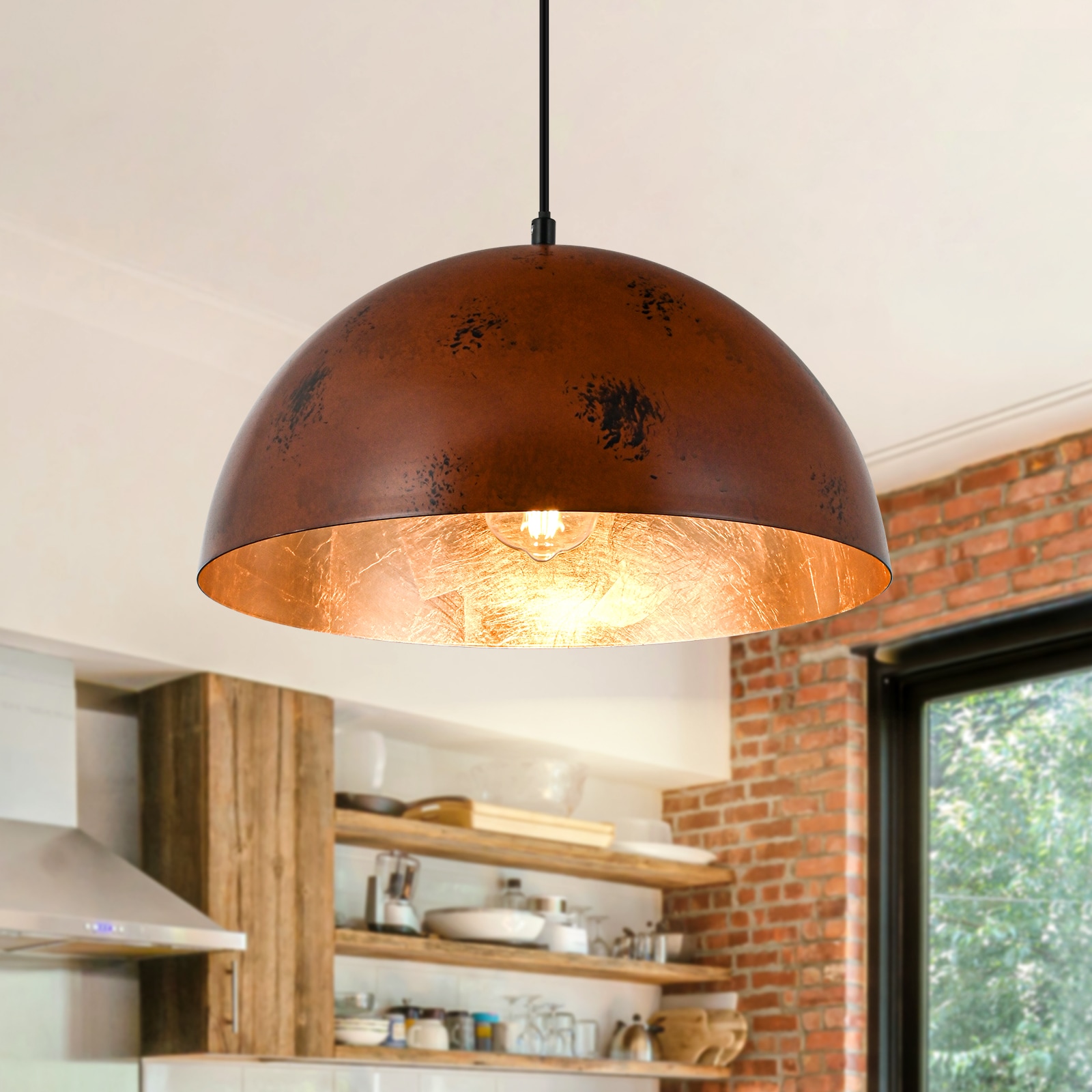 EDISLIVE Y81010000061258 Antique Brown Industrial Dome Medium Hanging Kitchen island light