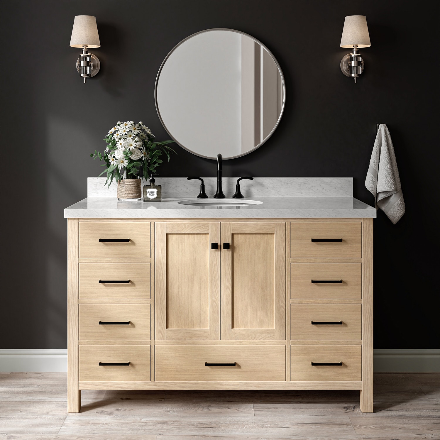 ARIEL Cambridge Undermount Single and Double Sink Bathroom Vanity with Quartz and Marble Tops