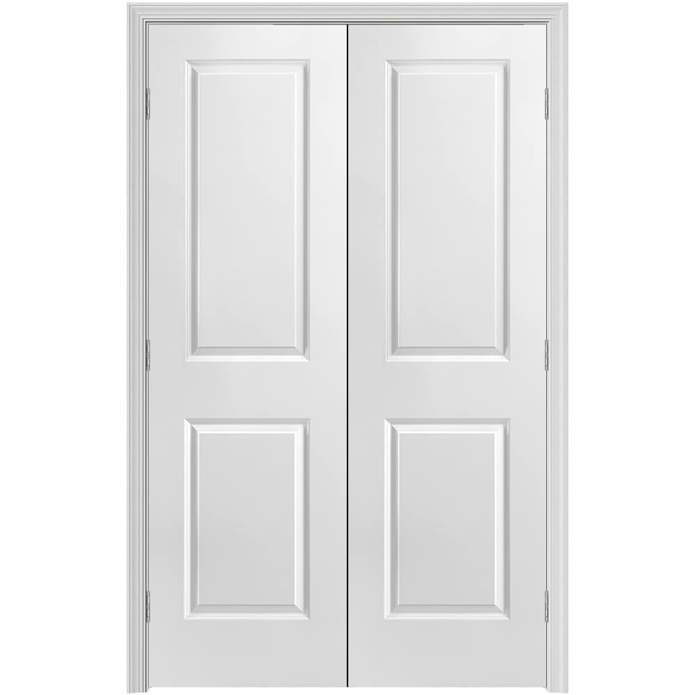 Masonite 640917 48-in x 80-in Primed Hollow core 2-panel square Bi-parting Smooth Primed Molded composite Split Jamb Double Prehung Interior Door 376 Casing