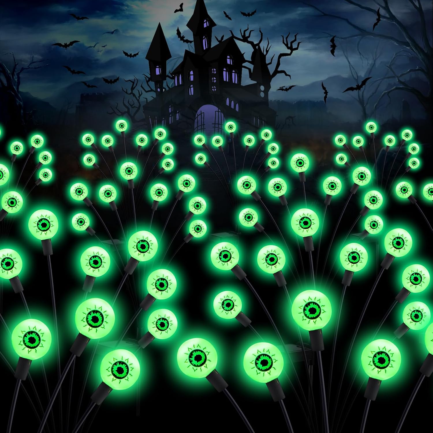 ZHANYIGY Halloween Decorations Outdoor Solar Scary Eyeball Lights 4Pack 32LEDs Halloween Lights Halloween Decor Green Eyeball Swaying Lights Solar Path Lights Waterproof for Garden/Patio/Party Decor