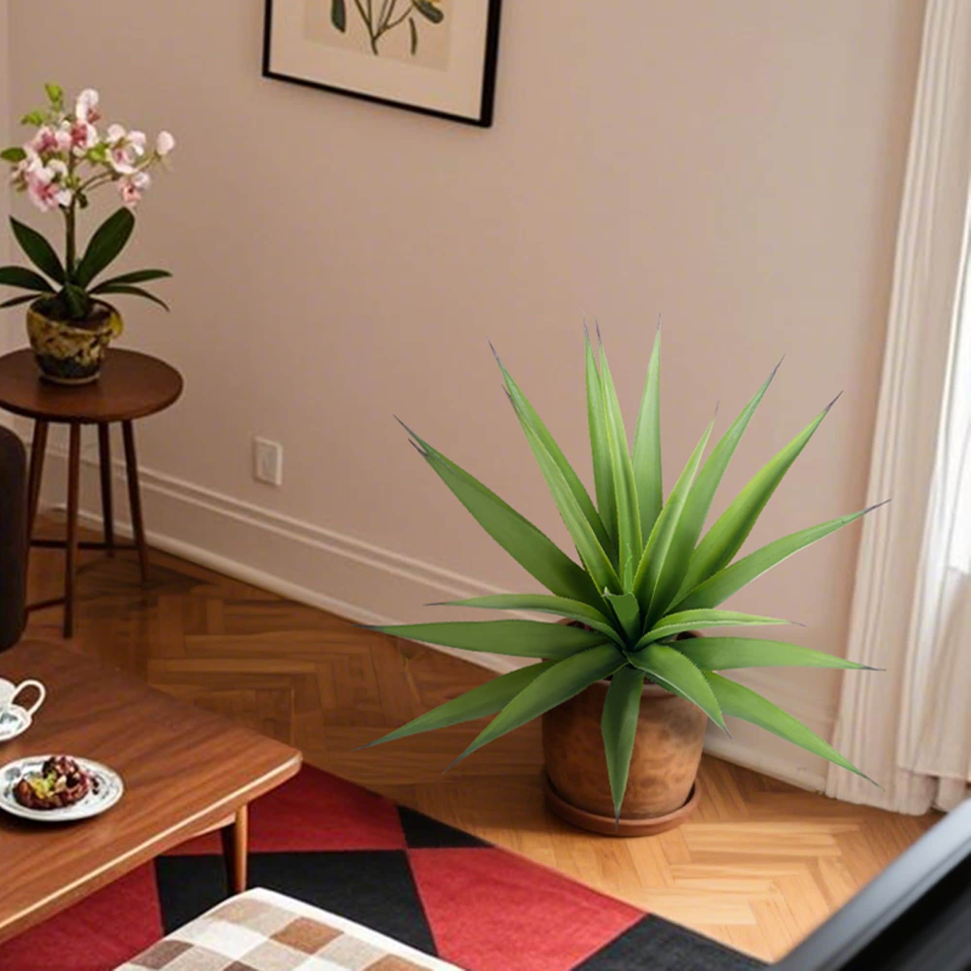 Vitalismo 33.5 inch Artificial Agave Plants with Ground Stakes Lifelike 21 Leaves Faux Succulent Indoor Outdoor Decor for Home Garden 2 Pack