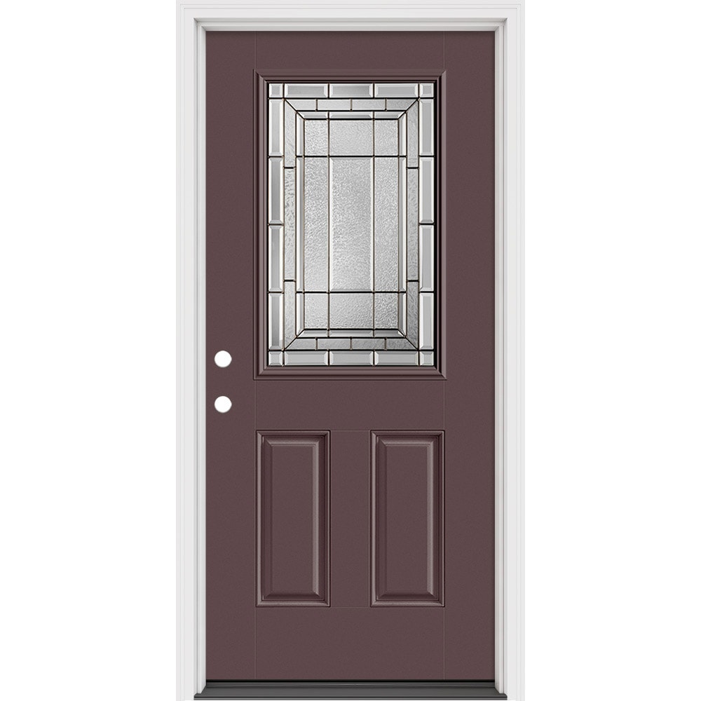 Masonite 631511 Sequence 36-in x 80-in x 4-9/16-in Fiberglass Half lite Right-hand inswing Currant Painted Prehung Front Door with Brickmould Insulating core