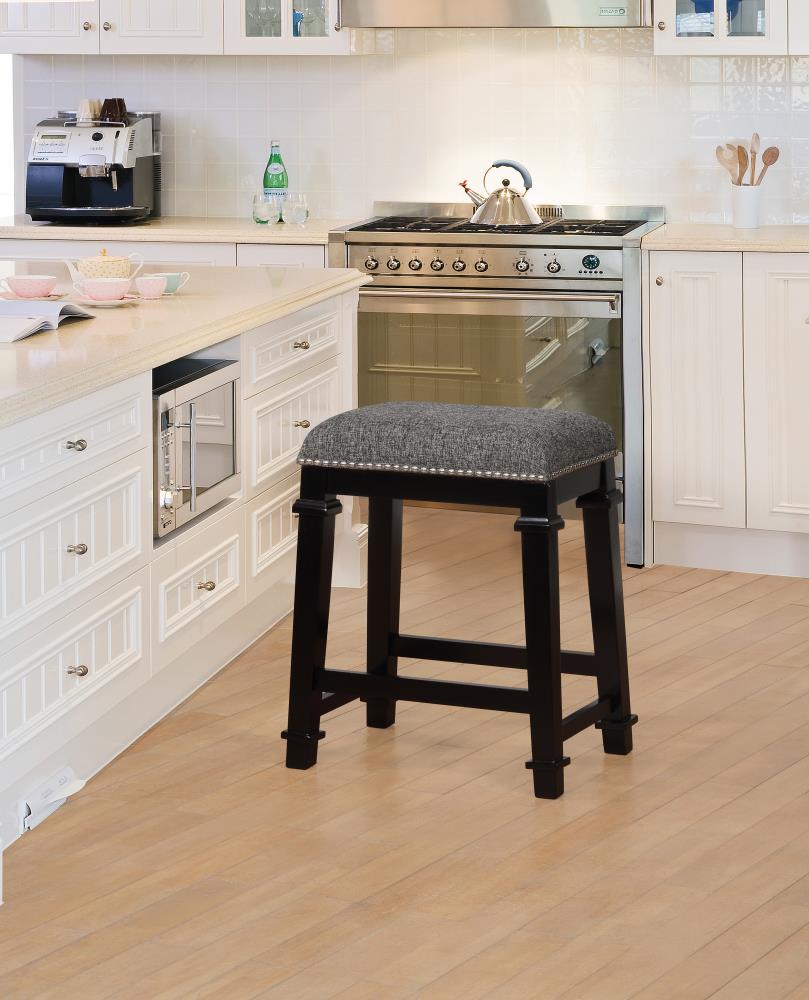 Kennedy Black Wood and Tweed Backless Counter Stool