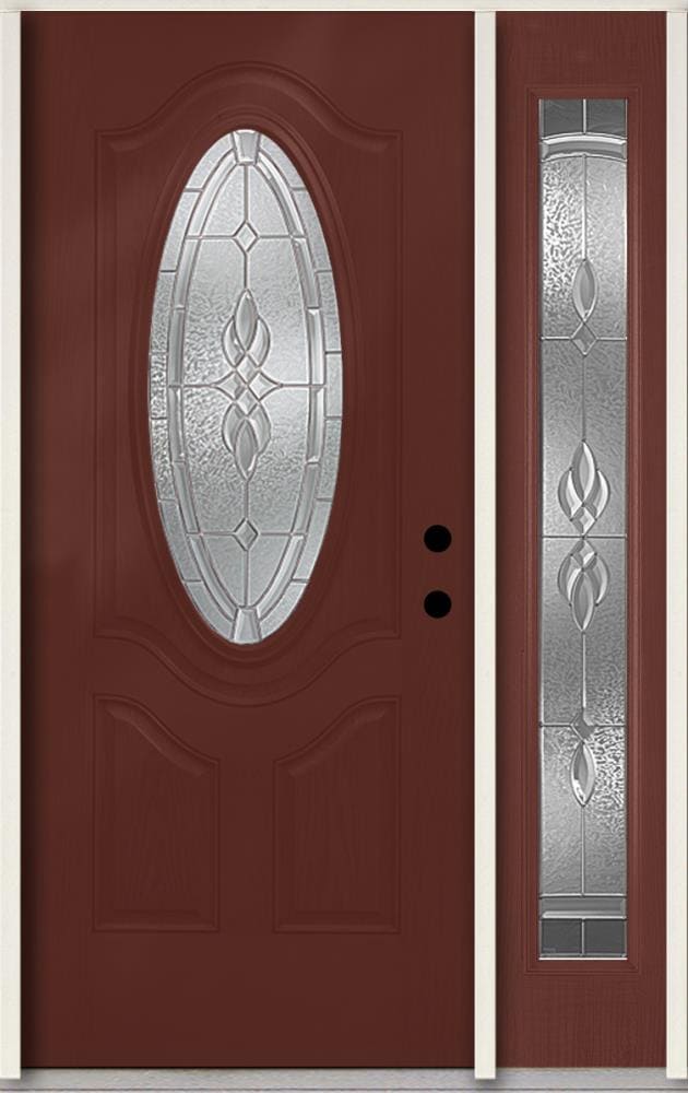 RELIABILT LO911223 Hampton 48-in x 80-in x 4-9/16-in Fiberglass Oval lite Left-hand inswing Wineberry Stained Prehung Front Door with Left Sidelight Insulating core