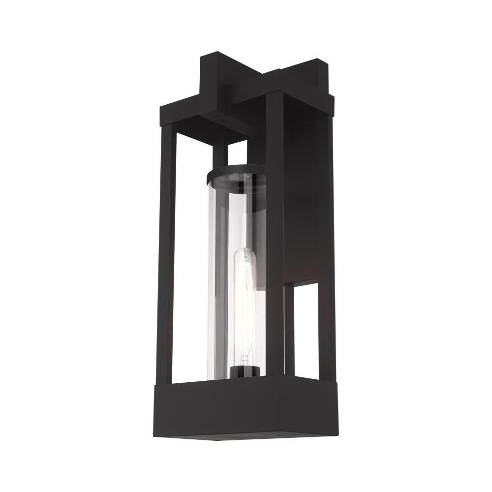 Black Solid Brass Outdoor Wall Lantern with Clear Glass Shade