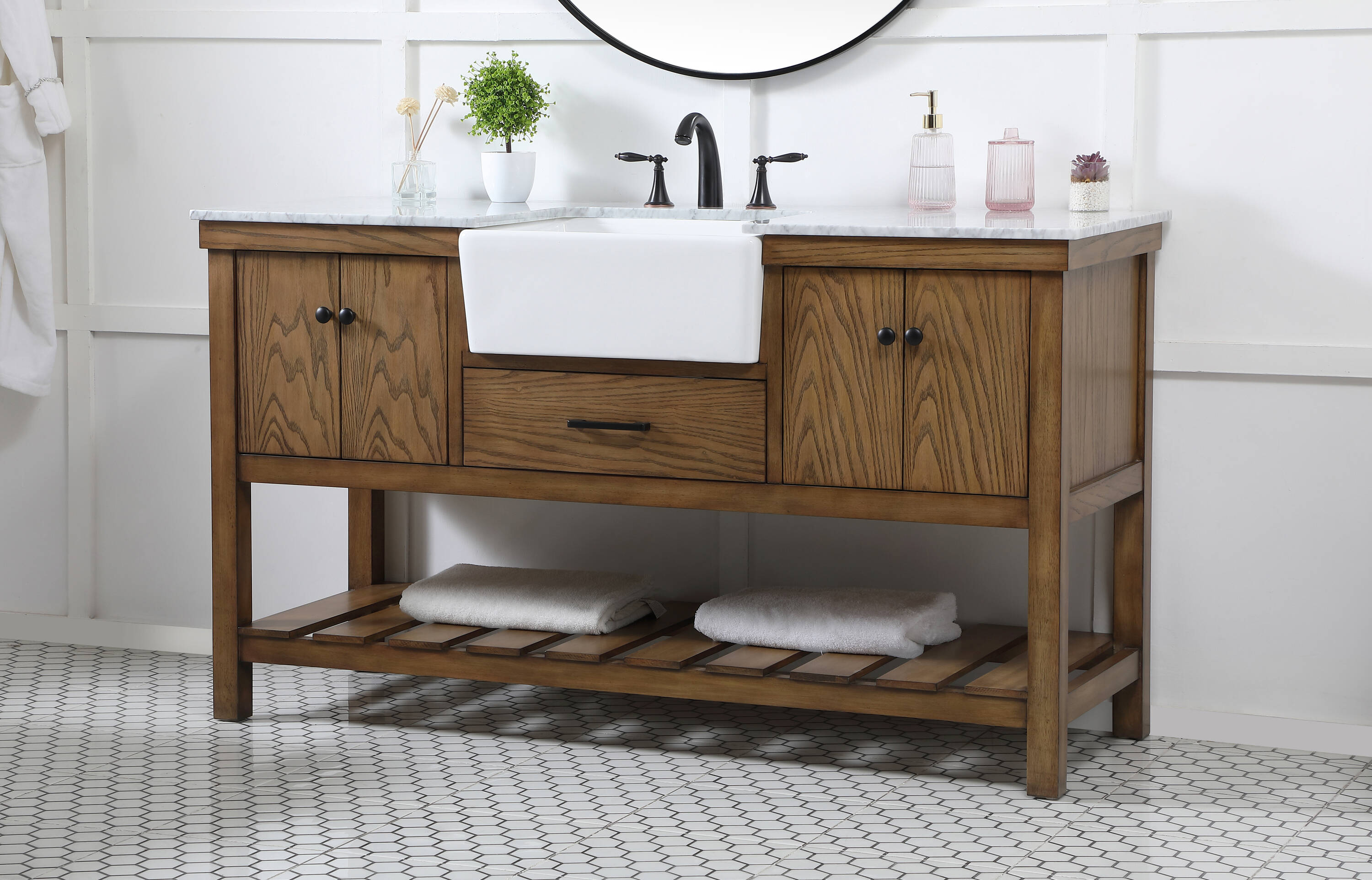 Driftwood Single Bathroom Vanity with Carrara White Marble Top