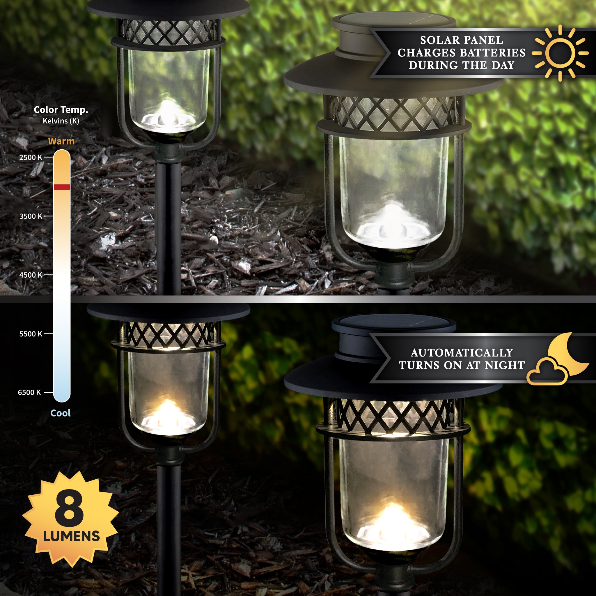 Black Stainless Steel Solar LED Pathway Light Pack, Set of 2