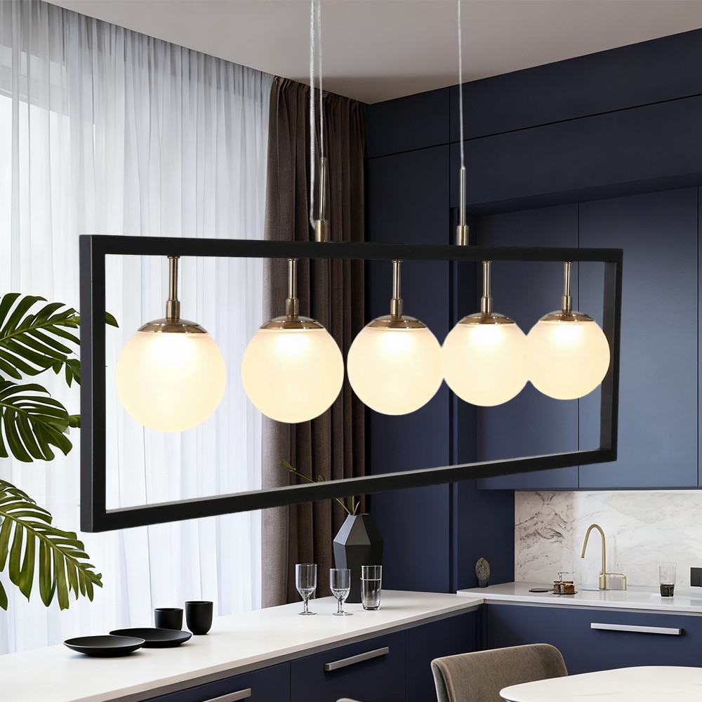 ZEVNI Mordy 5 -Light Matte Black LED White glass Metal Chandelier