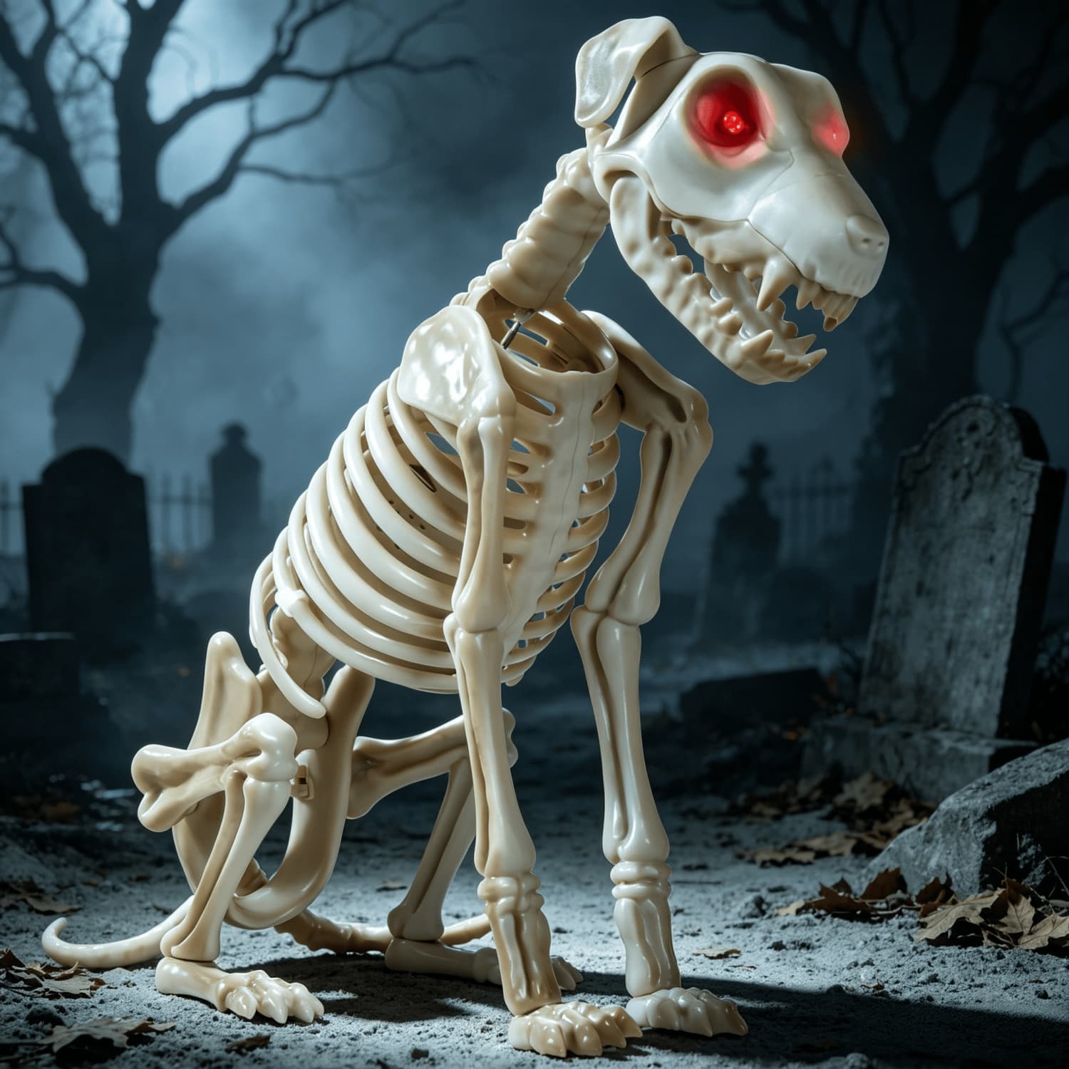 OGETFUUR 15-in Halloween Animatronic Skeleton Dog with Sound-activated Glowing Eyes Moving Jaw Creepy Voice Halloween Decorations for Indoor Outdoor Haunted House Battery Not Included