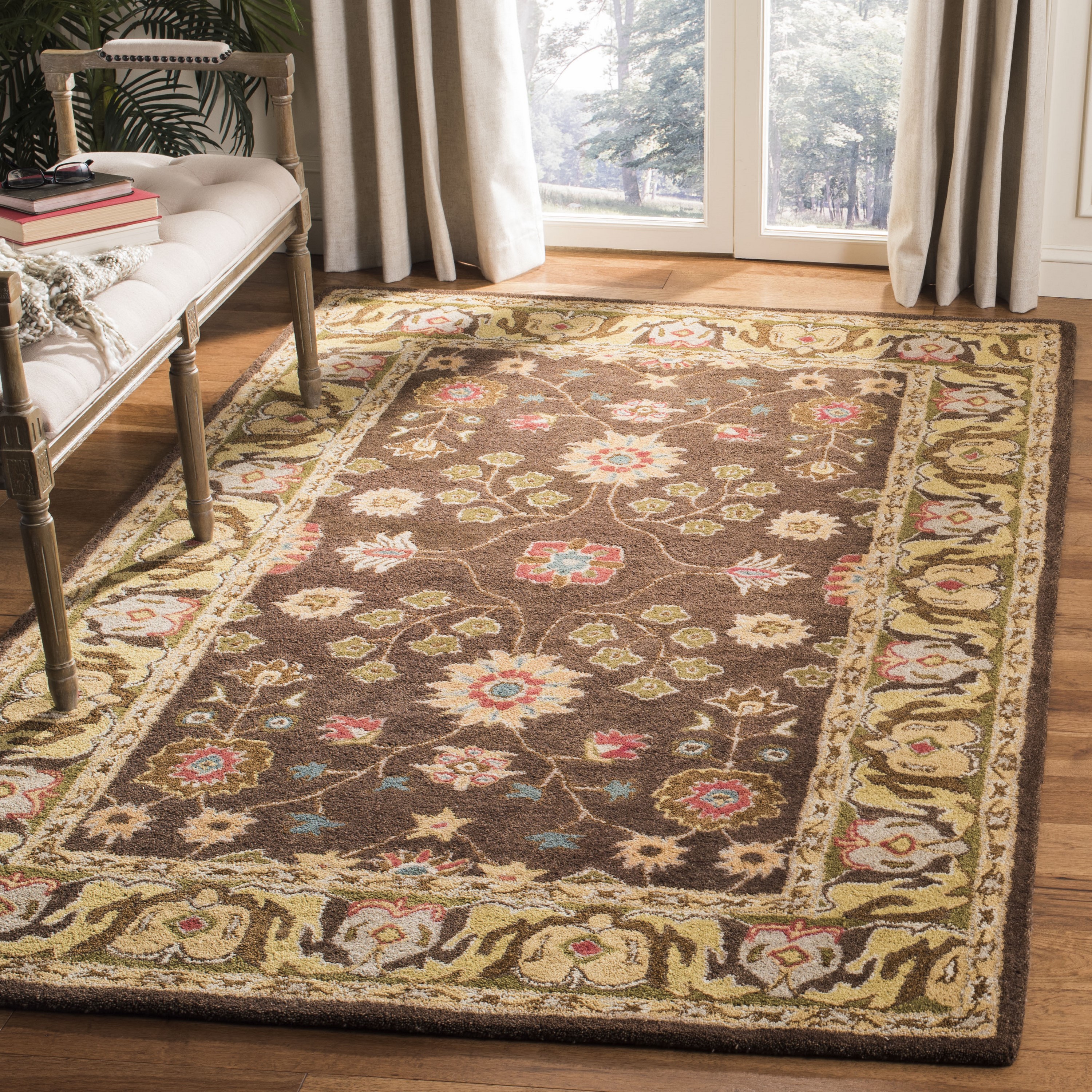Safavieh AN562A-6 Anatolia Zaza 6 x 9 (ft) Tufted Wool Brown/Gold Rectangular Indoor Floral/Botanical Vintage Area rug