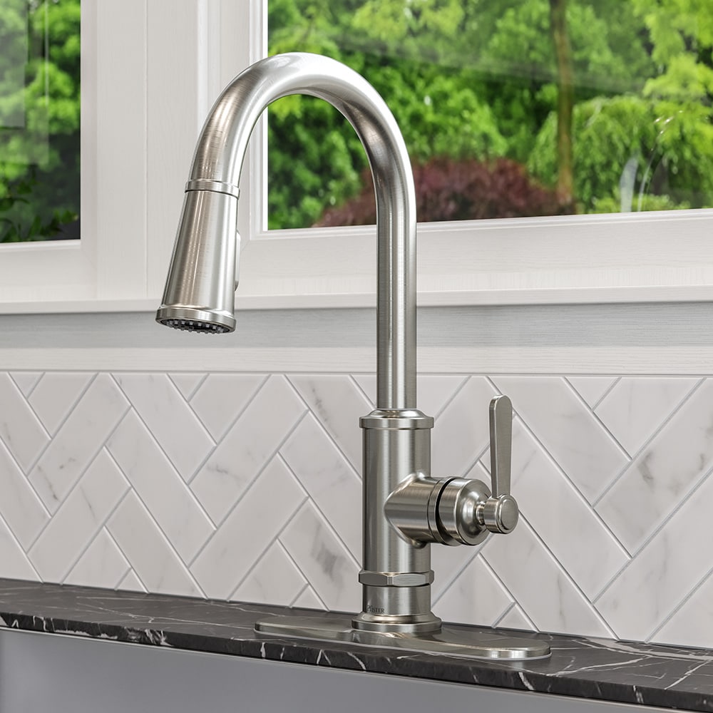 Pfister GT529-TDS Port Haven Stainless Steel Single Handle Deck-mount Pull-down Kitchen Faucet with Sprayer
