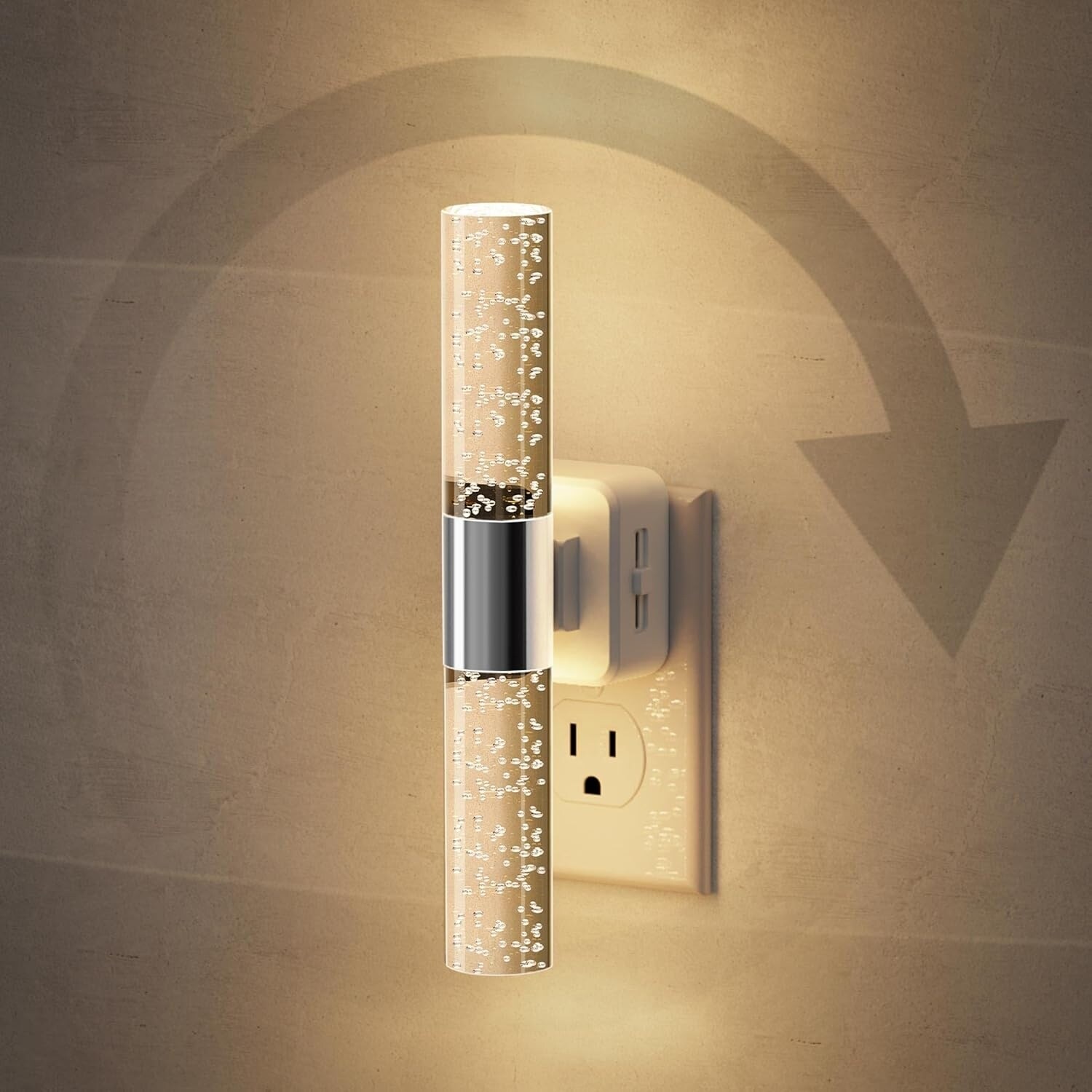 DORESshop LSC-GY21602DCH2US Night Light Plug into Wall 180 Rotating 3000K Soft Light LED NightLights 0 100LM Adjustable Brightness Auto Light Sensor for Bathroom Hallway Bedroom