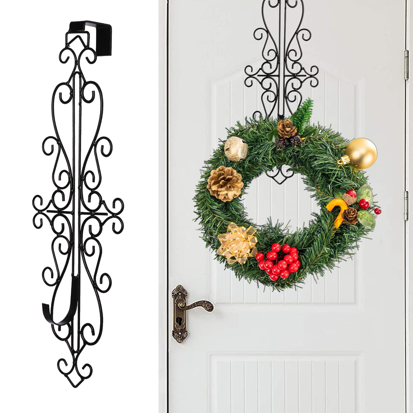 Phyfalip  Vintage Metal Wreath Hanger 17.9 Inch Elegant Door Hanger for Front Door Seasonal Holiday Decorations durable home