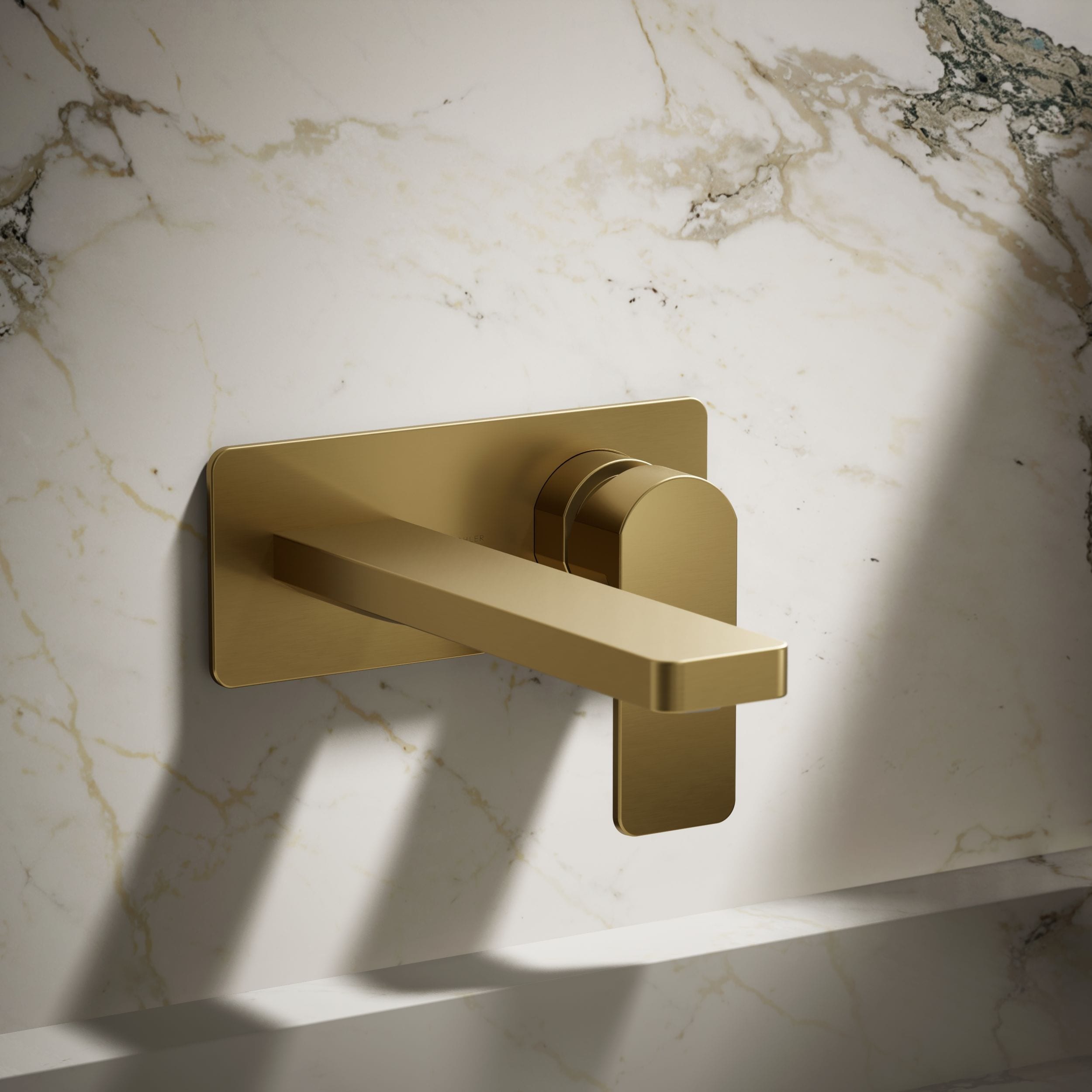 KOHLER Parallel Vibrant Brushed Moderne Brass Wall-mount 1-handle WaterSense High-arc Residential Handle Bathroom Sink Faucet