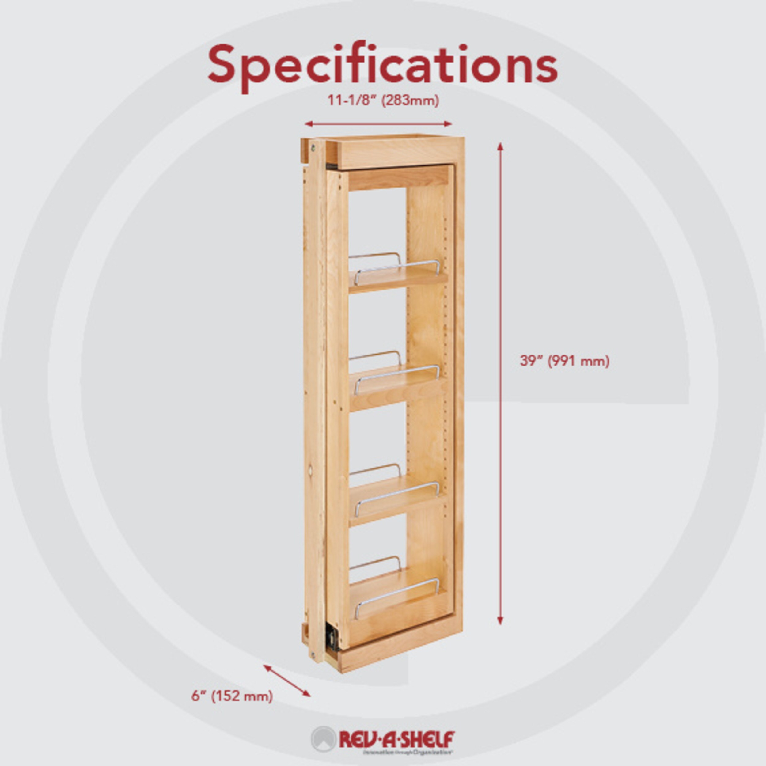 Rev-A-Shelf Filler Pullout Organizer w/Stainless Steel Panel for