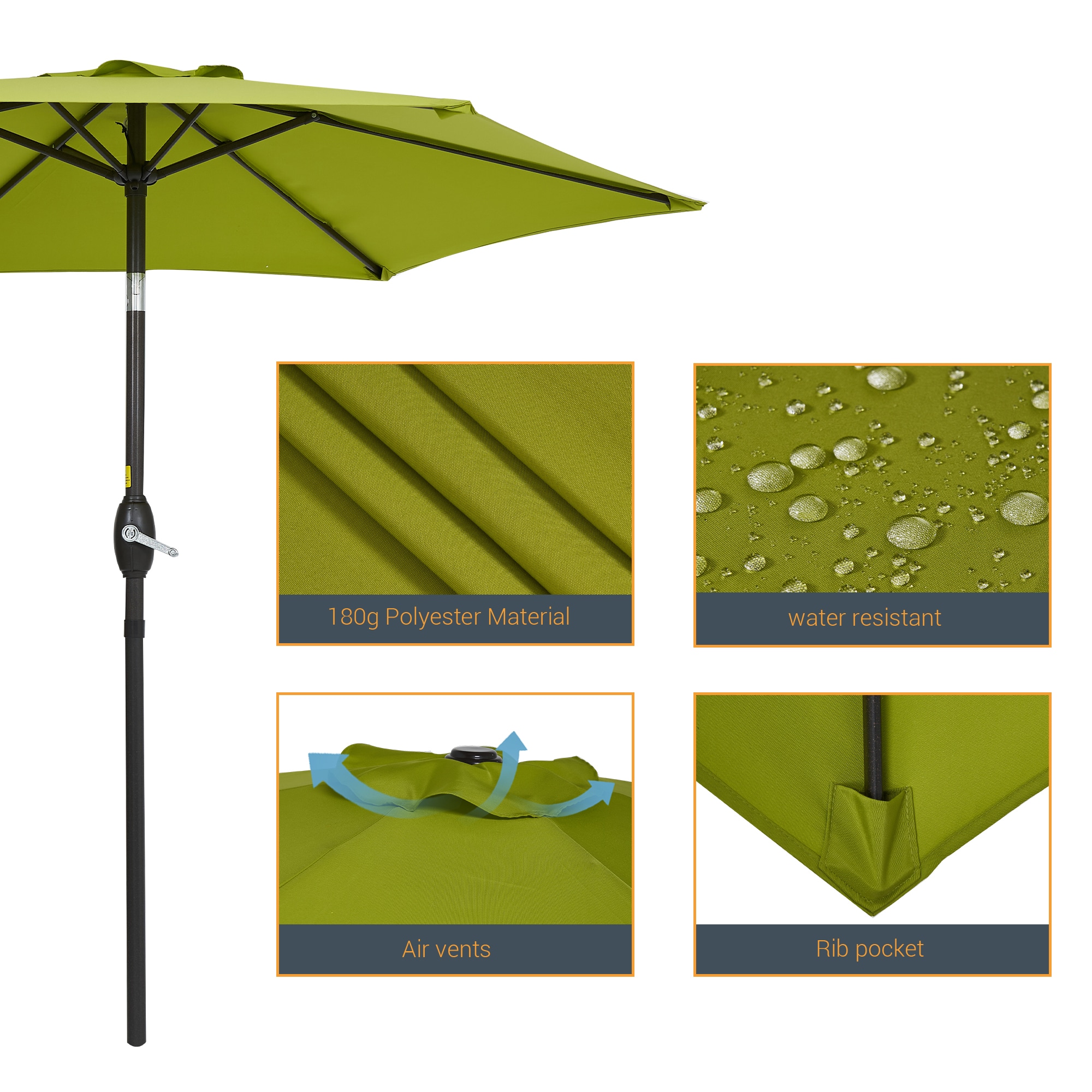 ACEGOSES 7.5-ft Steel Green Push-button Tilt Market Patio Umbrella LW ...