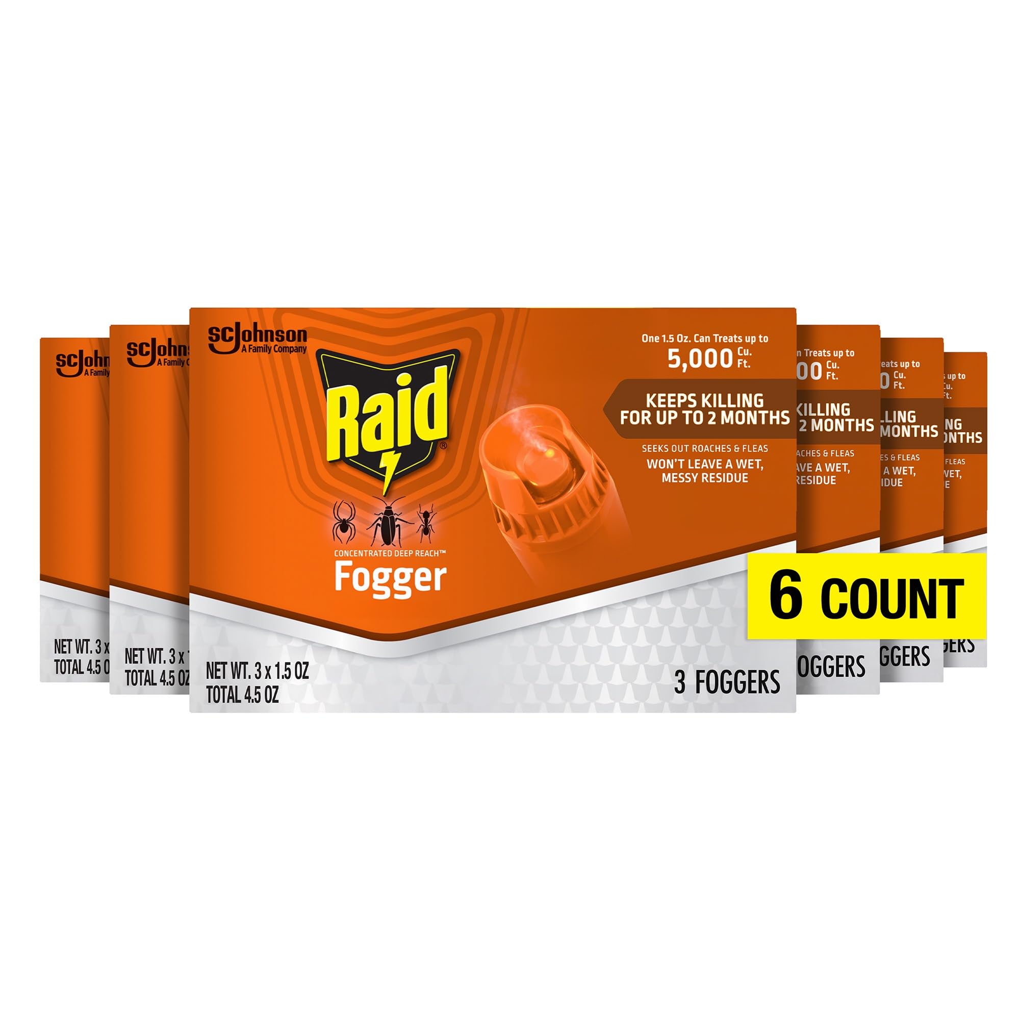 Raid  Concentrated Deep Reach Fogger Kills Ants Roaches and Spiders 1.5 Ounce Cans 3 Count (Pack of 6)