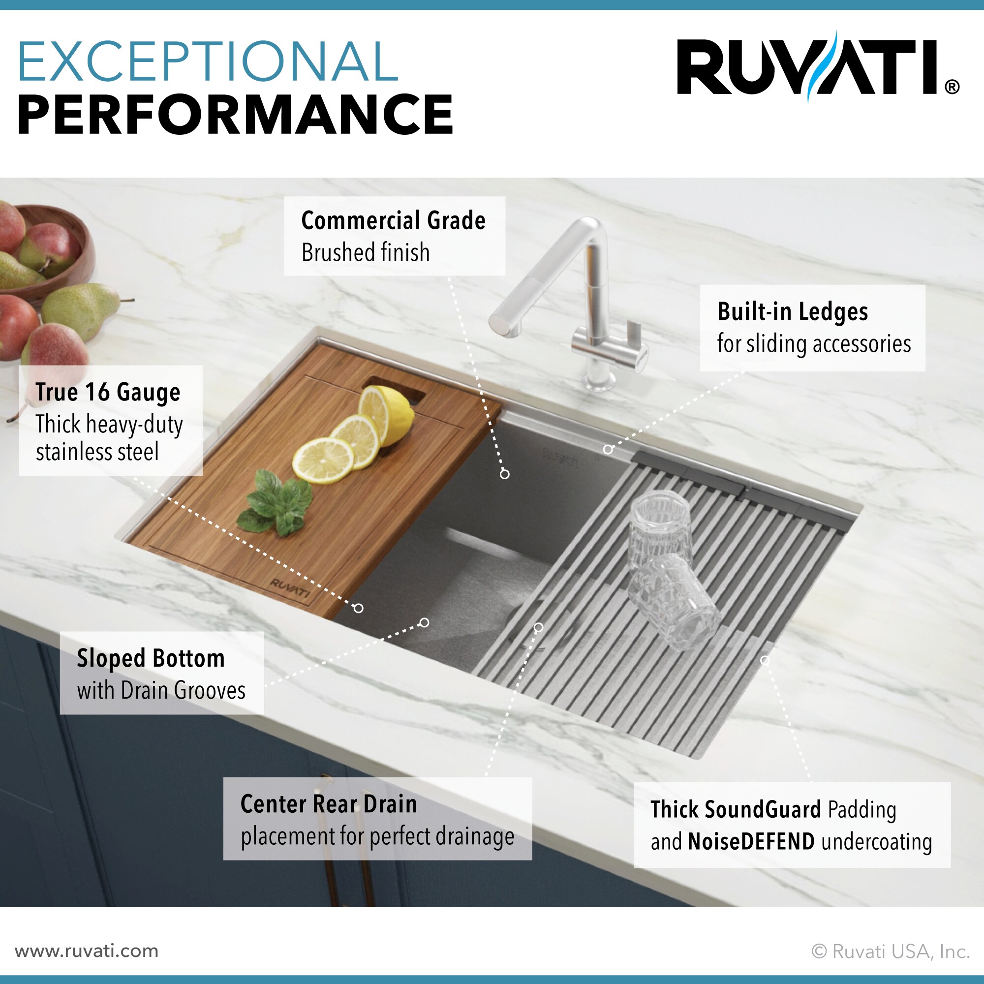 32-Inch Stainless Steel Workstation Ledge Undermount Kitchen Sink