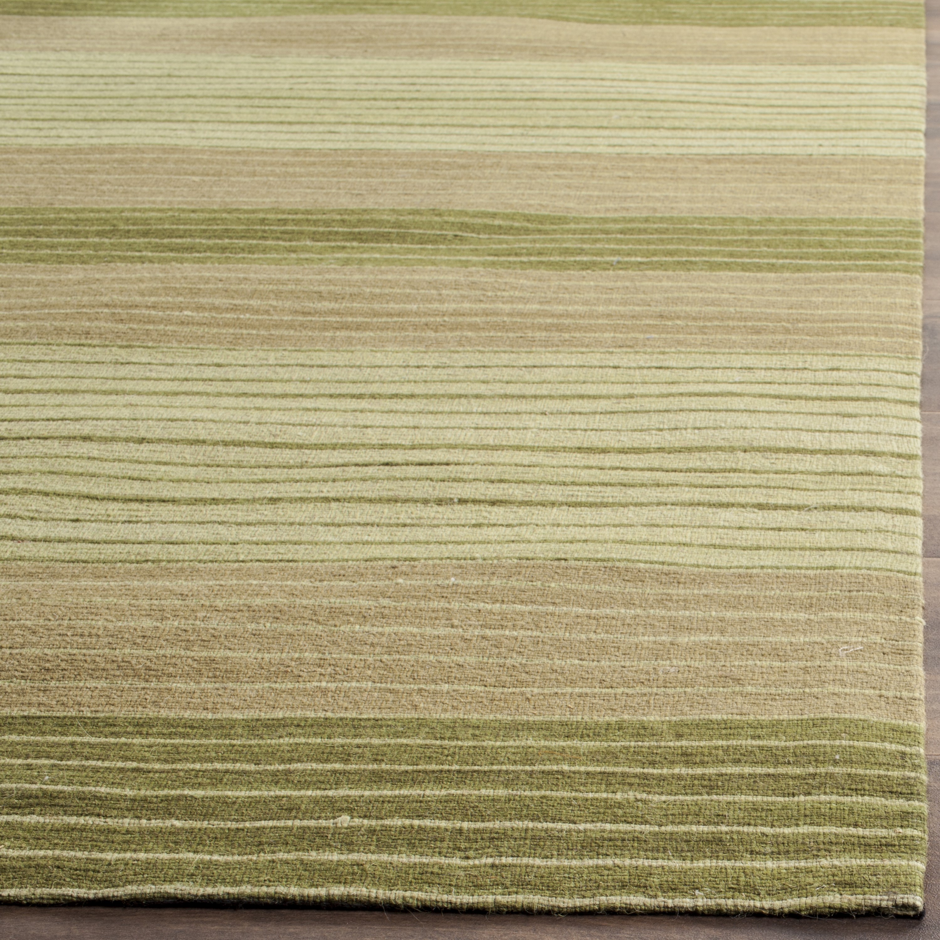 Green Flat Woven Wool 4' x 6' Handmade Reversible Rug