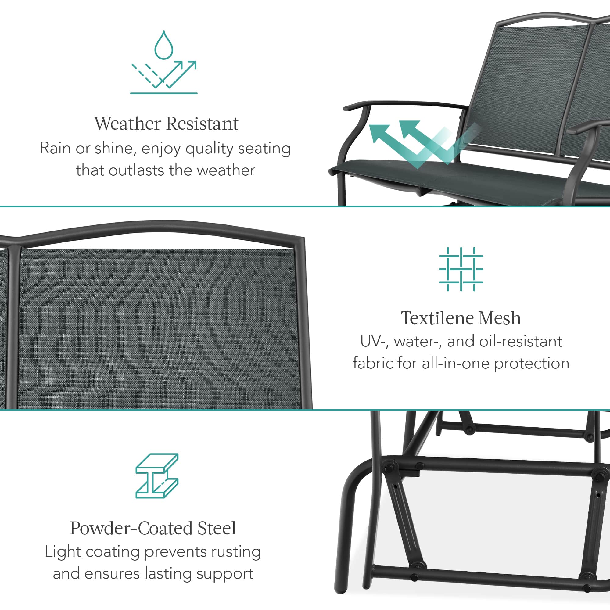 Best Choice Products 2-Person Outdoor Swing Glider Steel Patio Loveseat ...