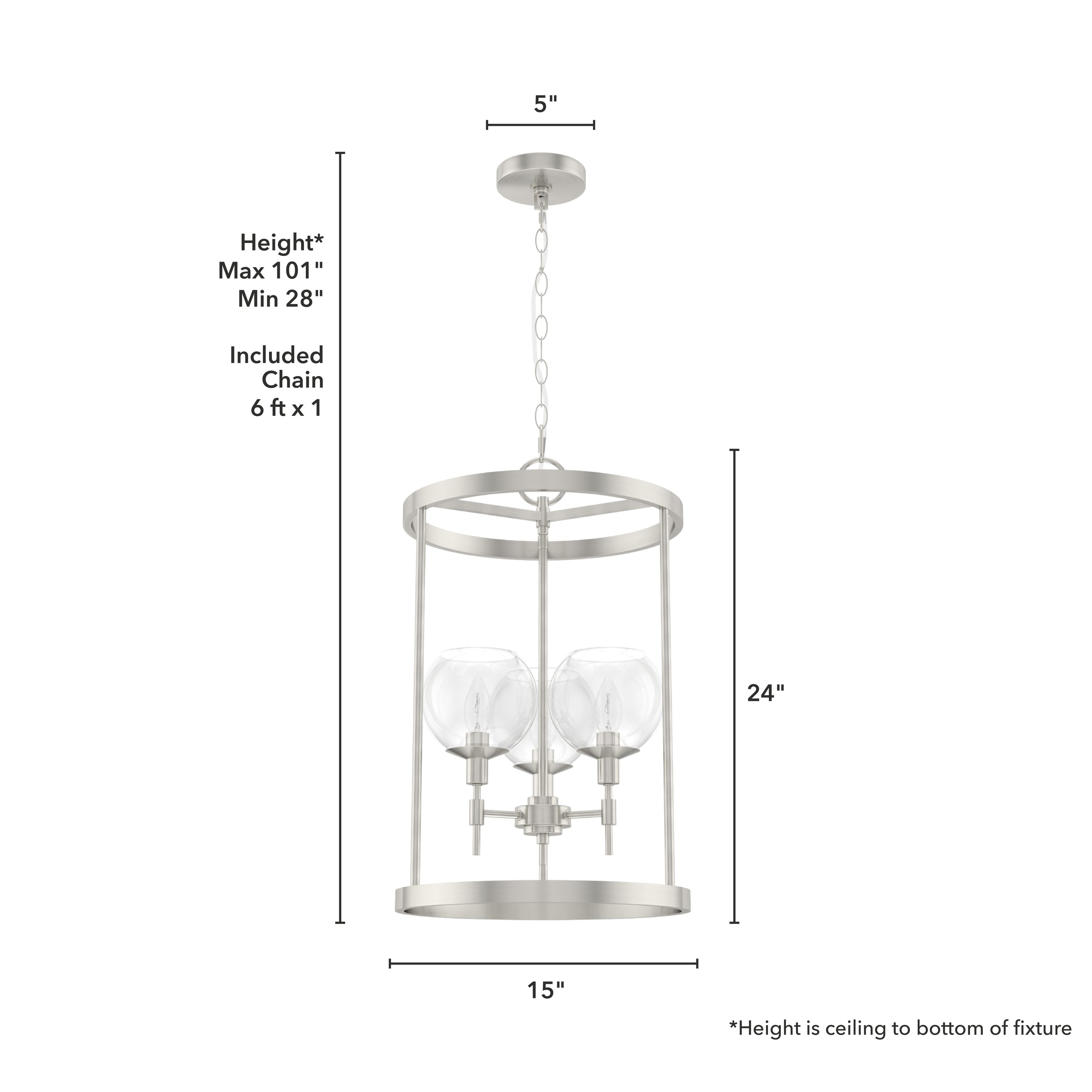 Hunter Xidane 3-Light Brushed Nickel Pendant with Glass Globes